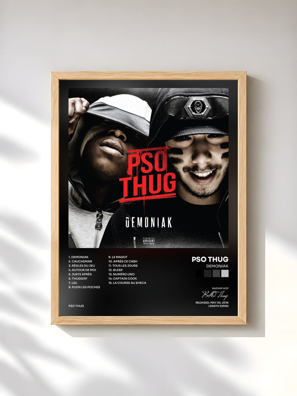 #bois Tableau de l'album Demoniak de PSO Thug, cadre en bois brut, imprimé et encadré en France
