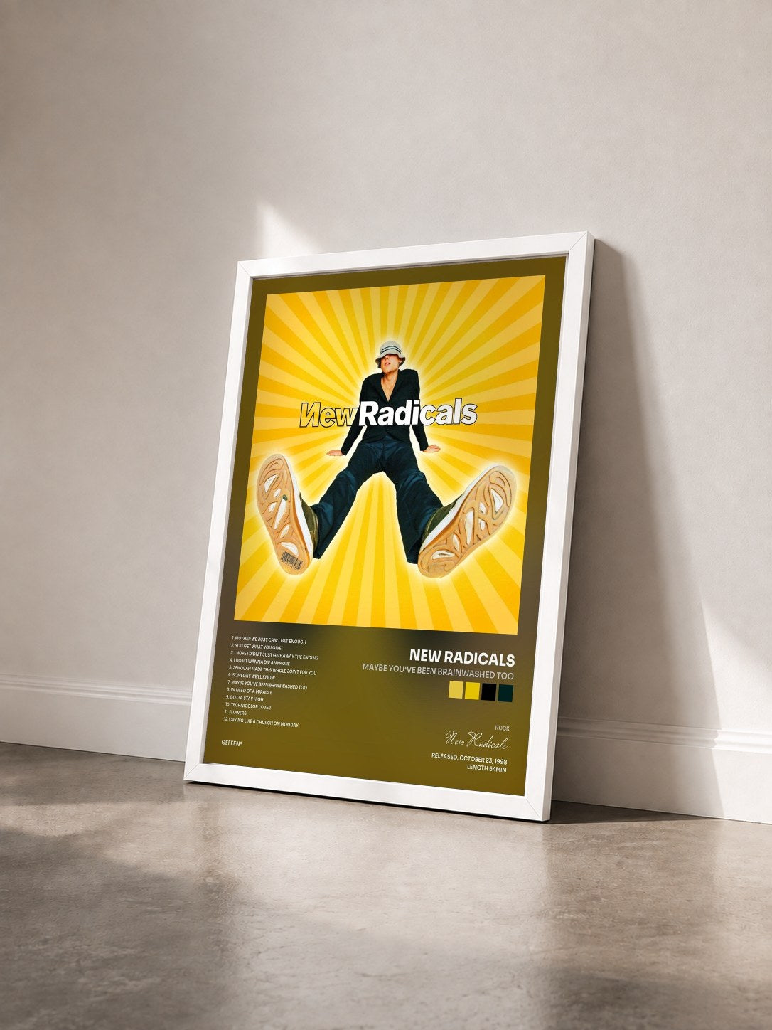 #blanc Tableau de l'album Maybe You've Been Brainwashed Too de New Radicals vu de trois quarts, cadre blanc