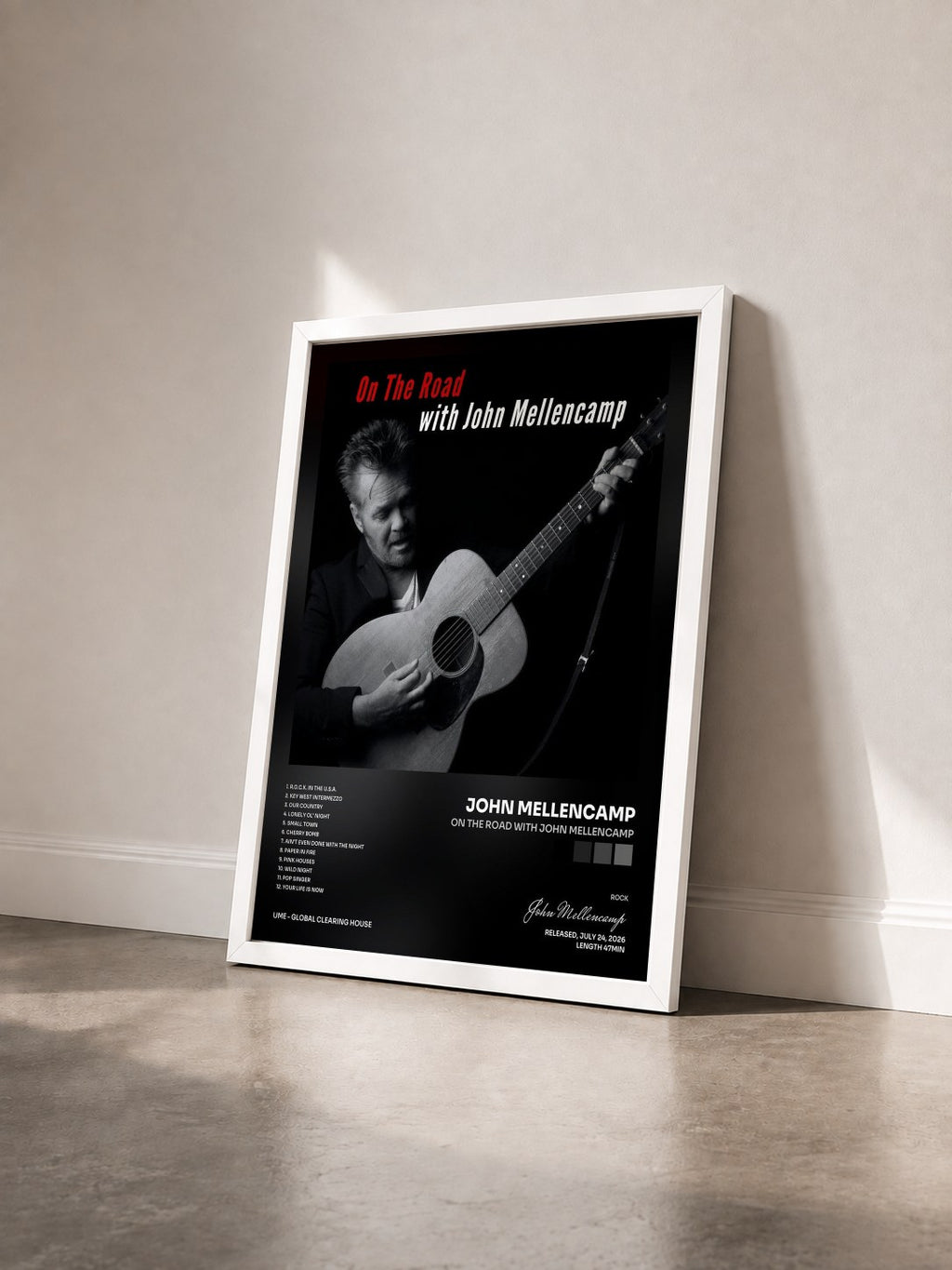 #blanc Tableau de l'album On The Road With John Mellencamp de John Mellencamp vu de trois quarts, cadre blanc