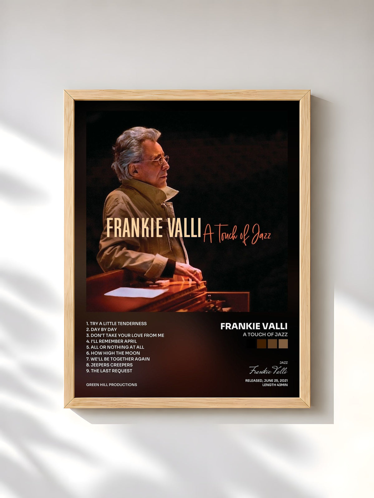 #bois Tableau de l'album A Touch Of Jazz de Frankie Valli, cadre en bois brut, imprimé et encadré en France