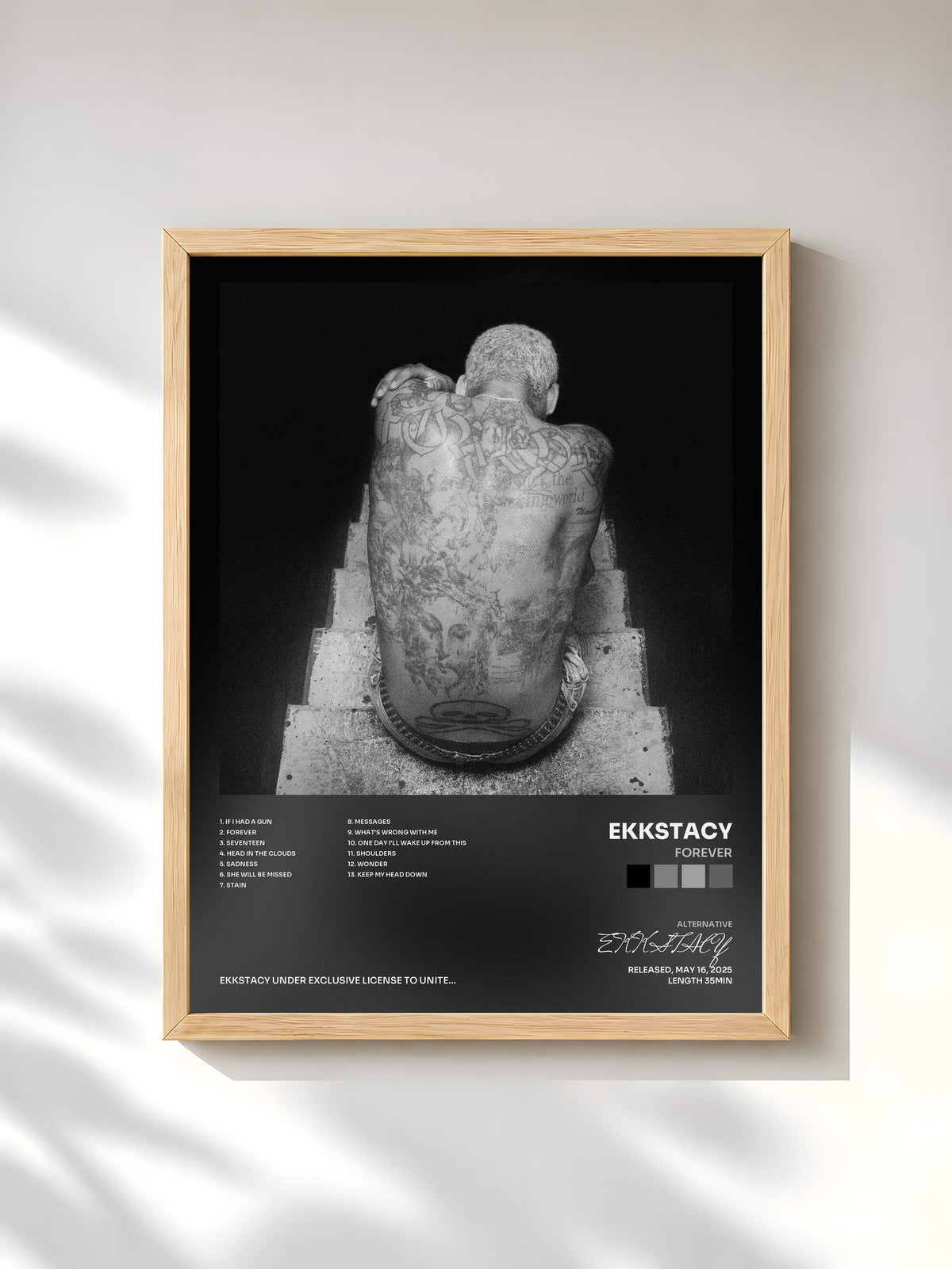 #bois Tableau de l'album FOREVER de EKKSTACY, cadre en bois brut, imprimé et encadré en France