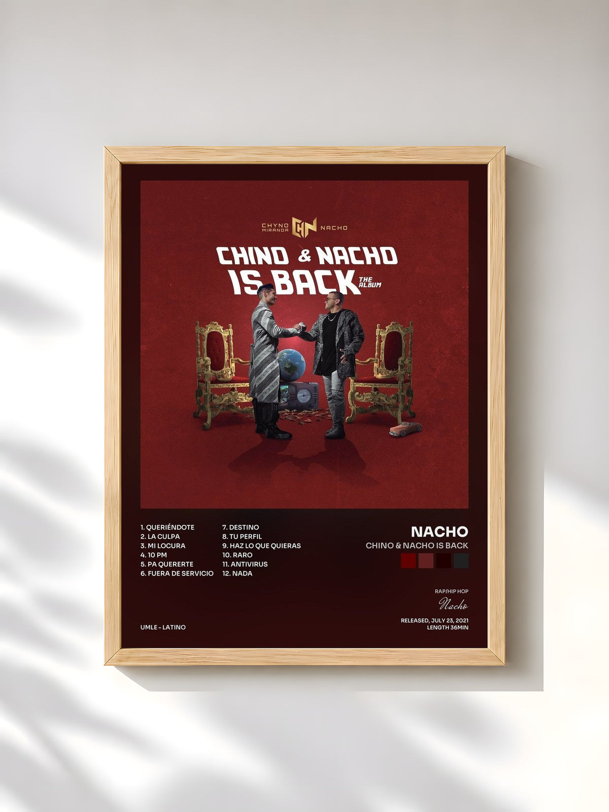#bois Tableau de l'album Chino & Nacho Is Back de Nacho, cadre en bois brut, imprimé et encadré en France