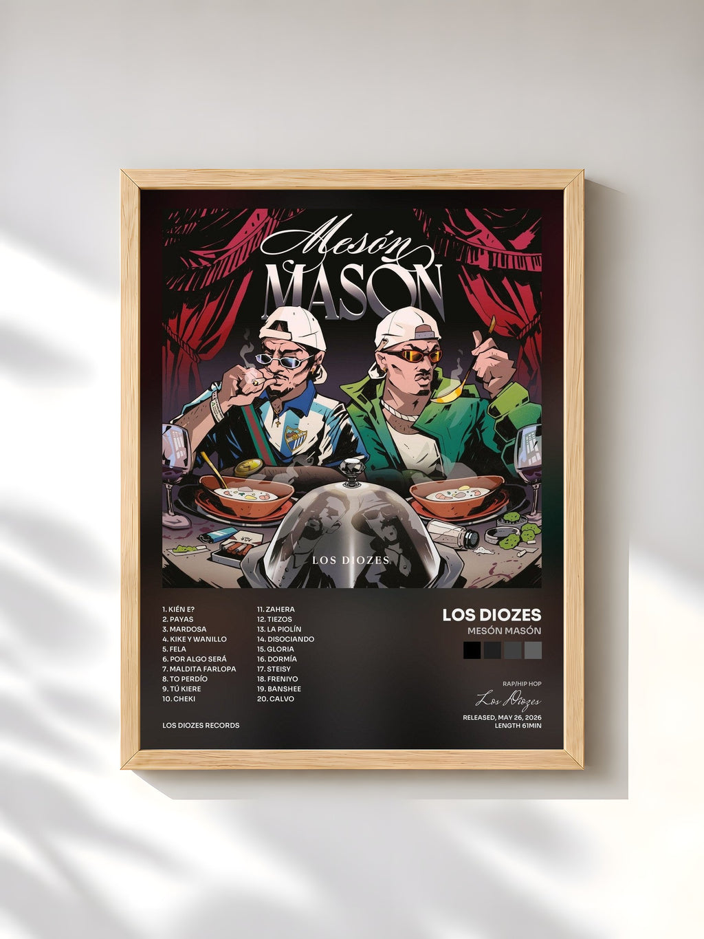 #bois Tableau de l'album MESÓN MASÓN de Los Diozes, cadre en bois brut, imprimé et encadré en France