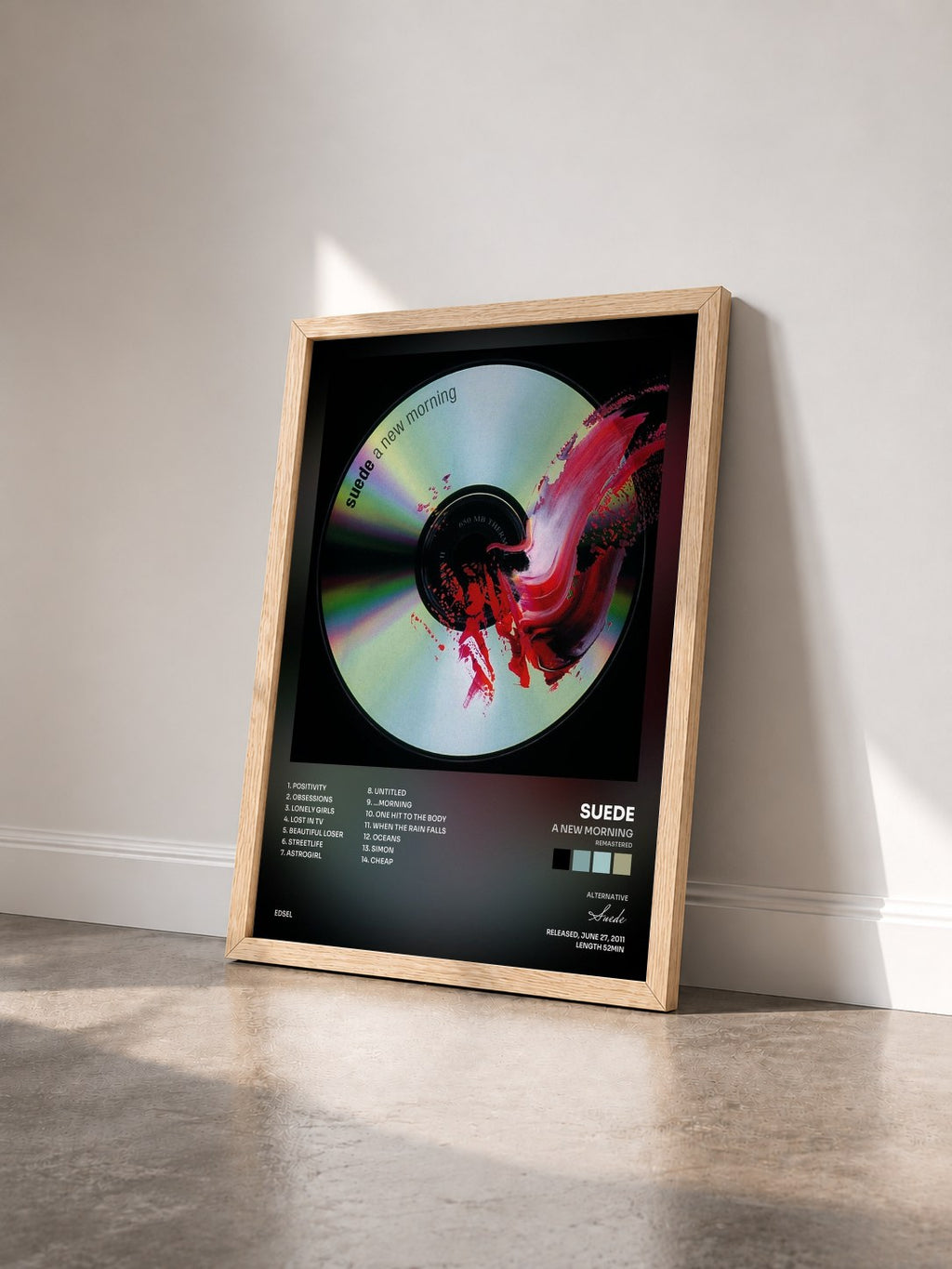 #bois Tableau de l'album A New Morning (Remastered) de Suede vu de trois quarts, cadre en bois brut