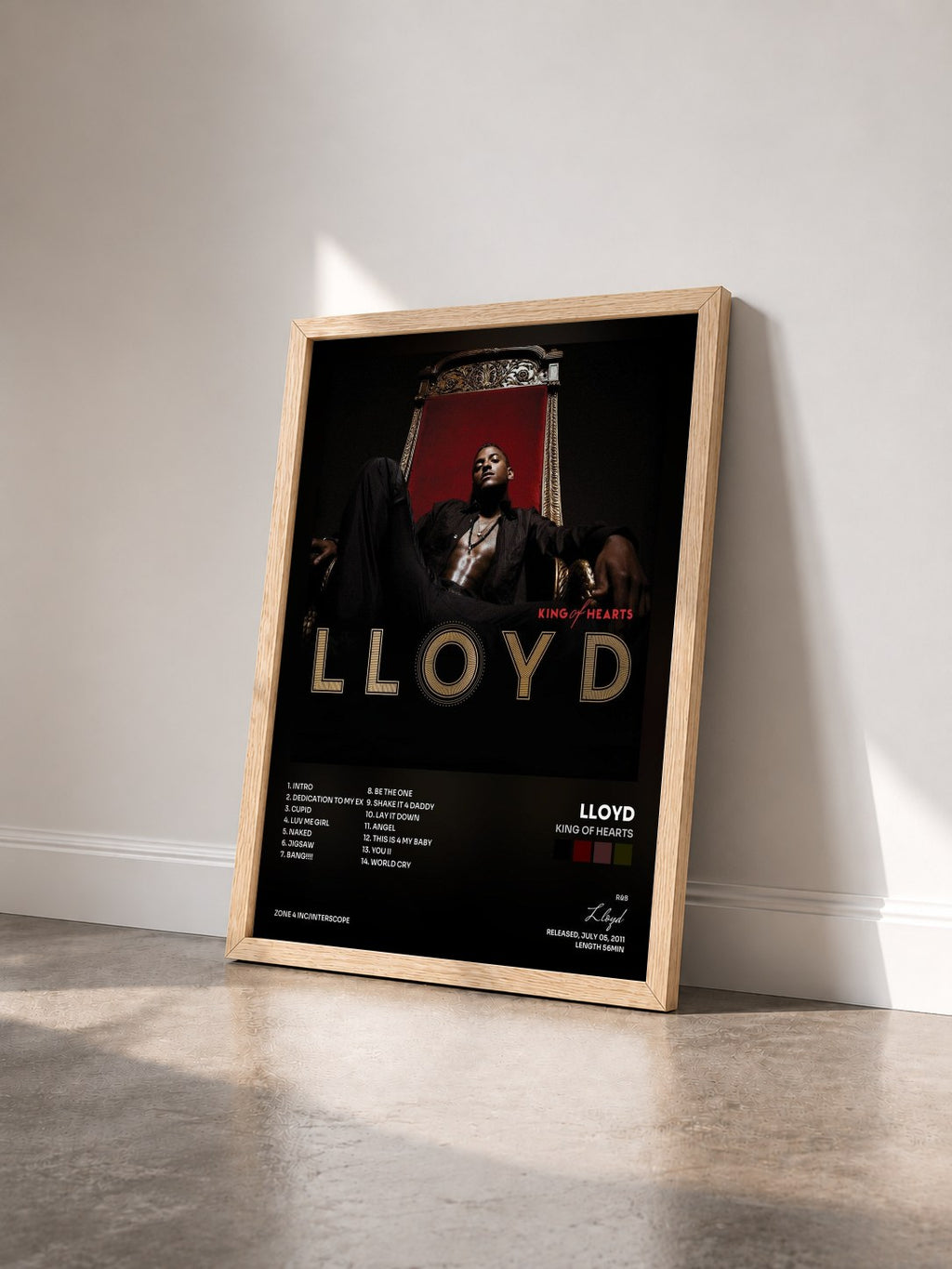 #bois Tableau de l'album King Of Hearts de Lloyd vu de trois quarts, cadre en bois brut