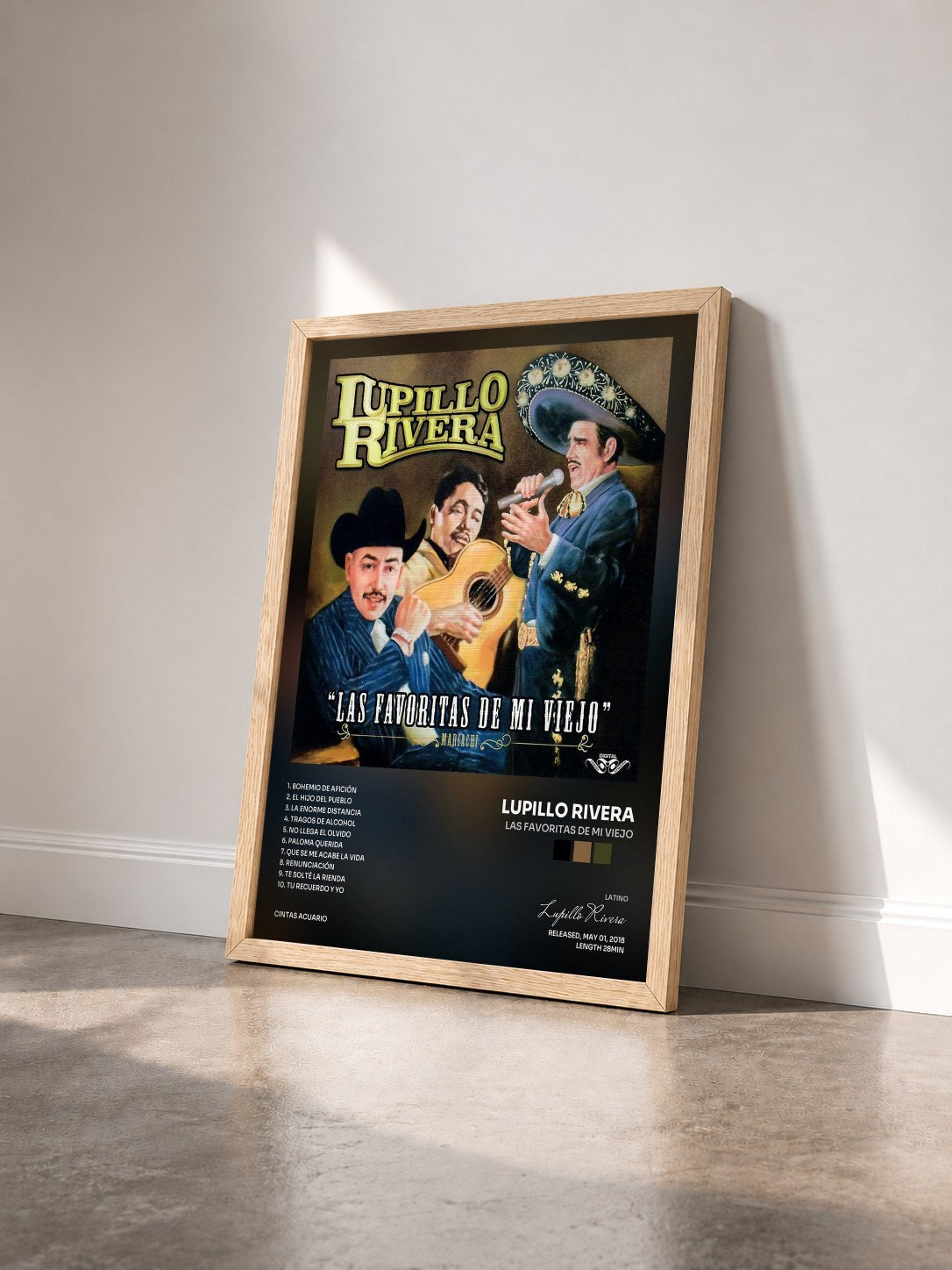 #bois Tableau de l'album Las Favoritas de Mi Viejo de Lupillo Rivera vu de trois quarts, cadre en bois brut
