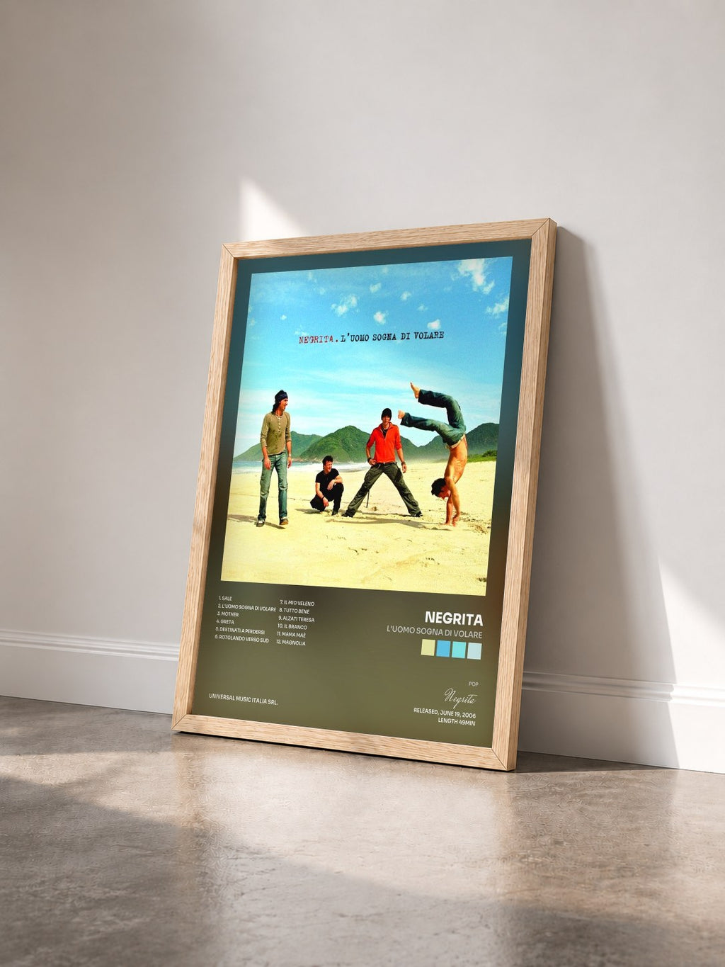 #bois Tableau de l'album L'Uomo Sogna Di Volare de Negrita vu de trois quarts, cadre en bois brut