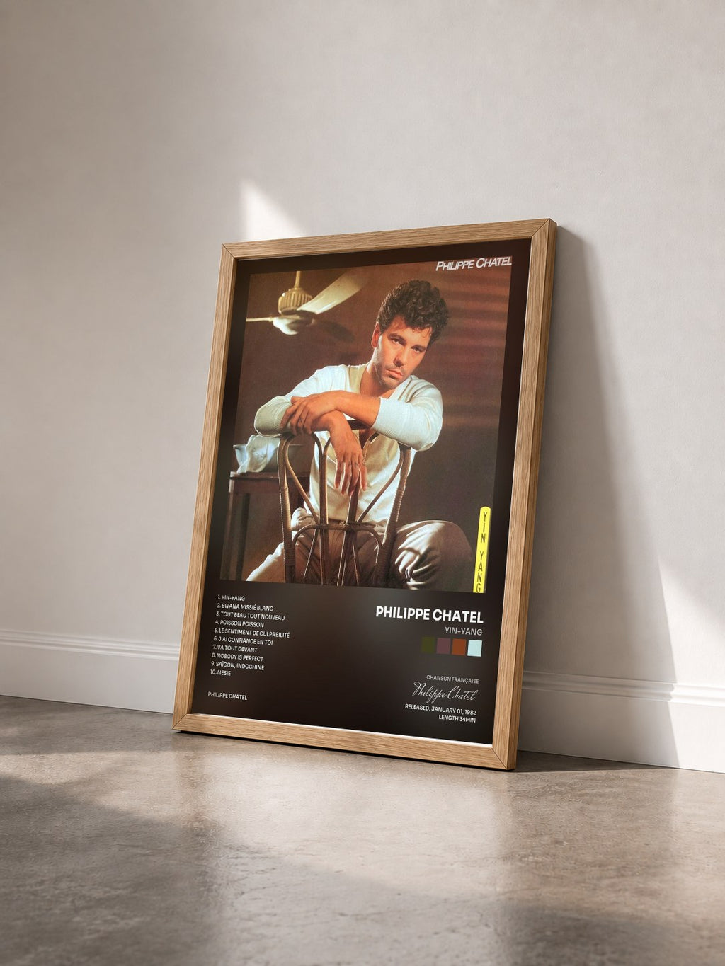 #bois Tableau de l'album Yin-Yang de Philippe Chatel vu de trois quarts, cadre en bois brut