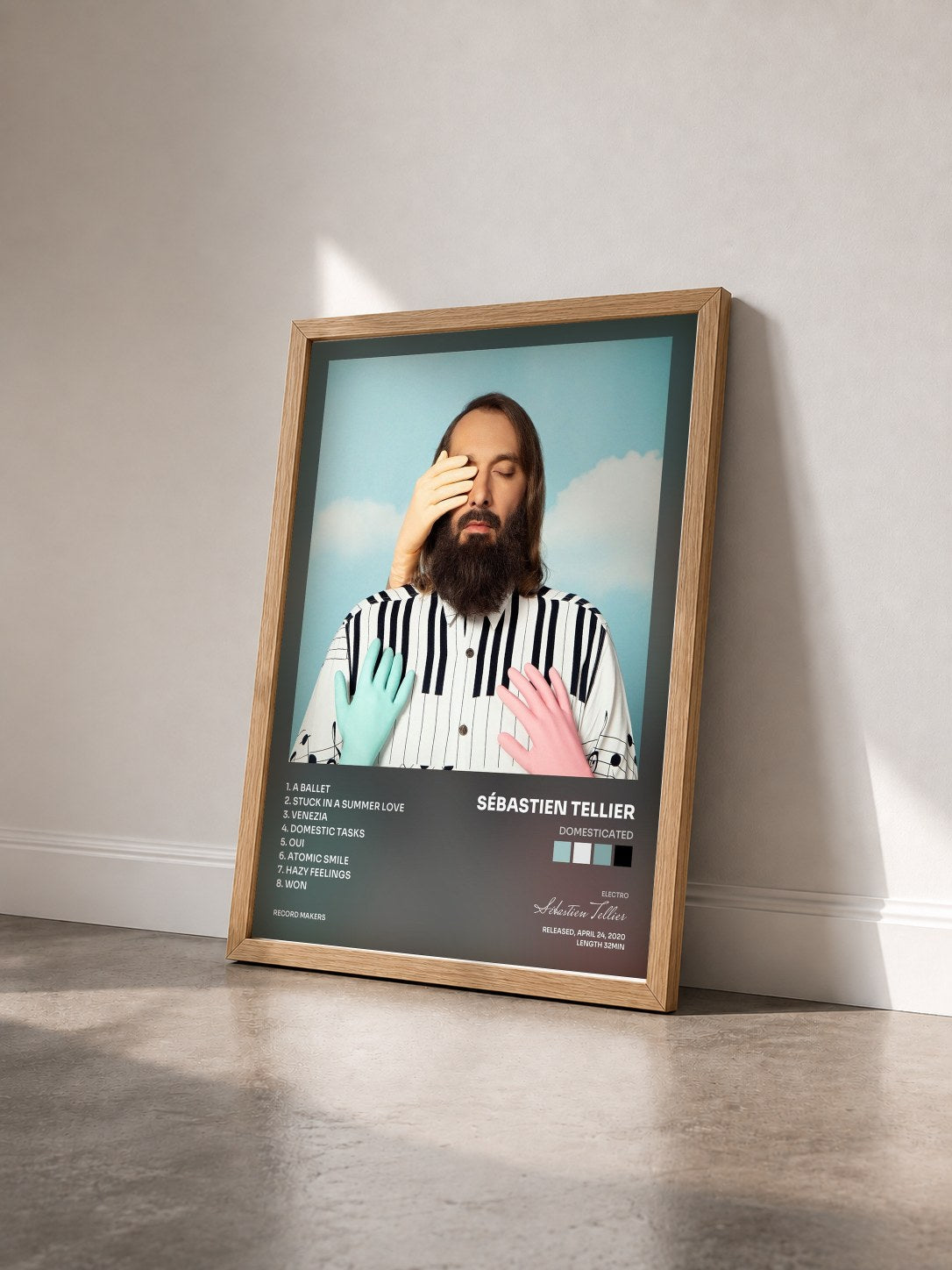 #bois Tableau de l'album Domesticated de Sébastien Tellier vu de trois quarts, cadre en bois brut