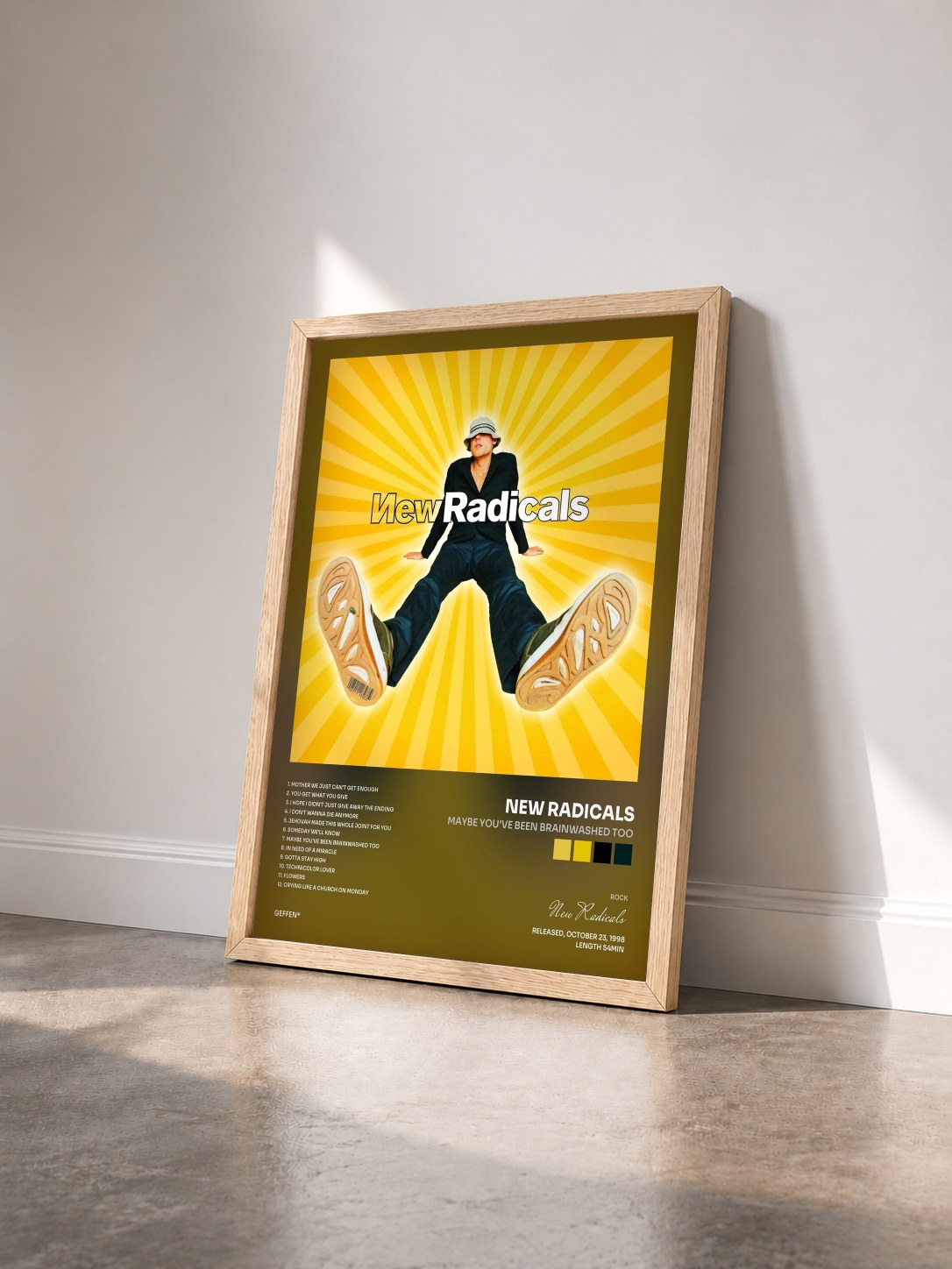 #bois Tableau de l'album Maybe You've Been Brainwashed Too de New Radicals vu de trois quarts, cadre en bois brut