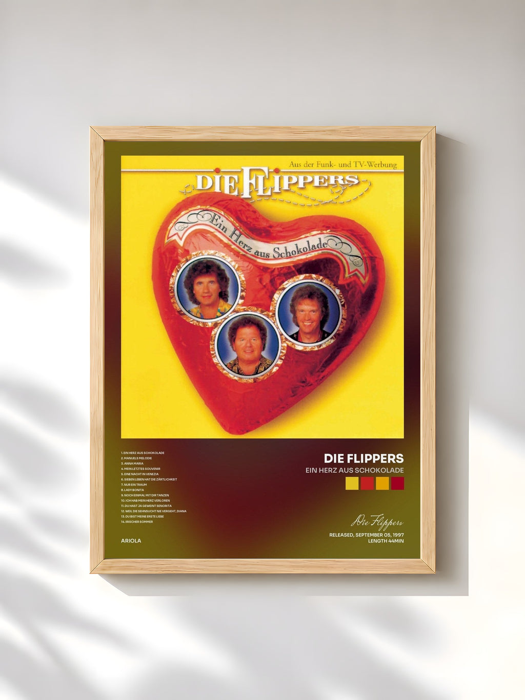 #bois Tableau de l'album Ein Herz aus Schokolade de Die Flippers, cadre en bois brut, imprimé et encadré en France