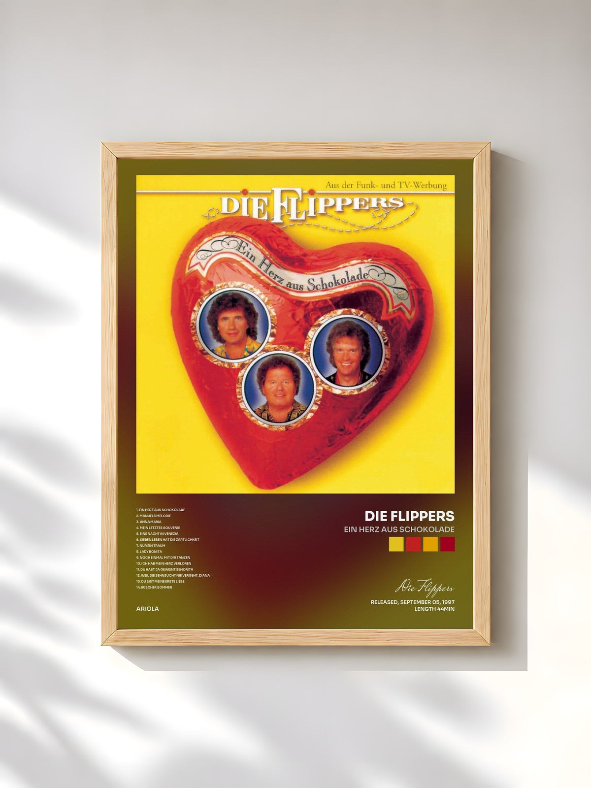 #bois Tableau de l'album Ein Herz aus Schokolade de Die Flippers, cadre en bois brut, imprimé et encadré en France