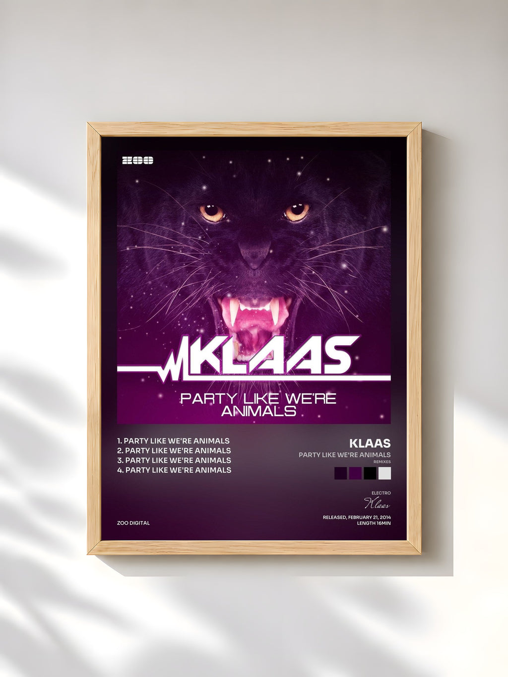 #bois Tableau de l'album Party Like We're Animals (Remixes) de Klaas, cadre en bois brut, imprimé et encadré en France