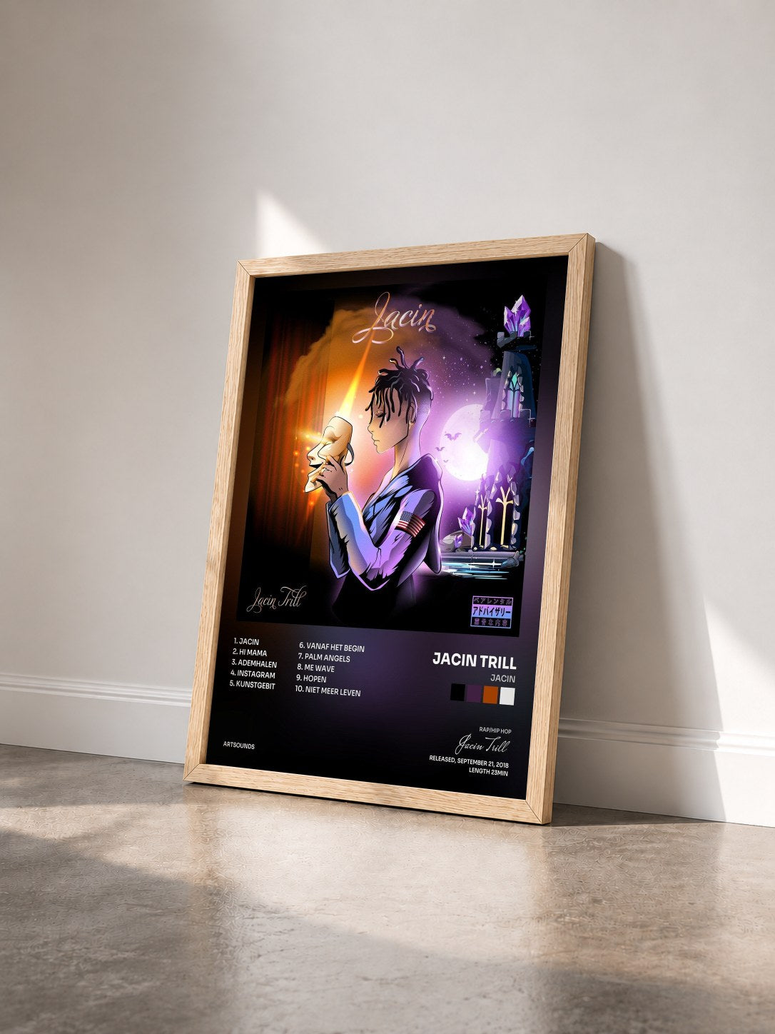 #bois Tableau de l'album Jacin de Jacin Trill vu de trois quarts, cadre en bois brut