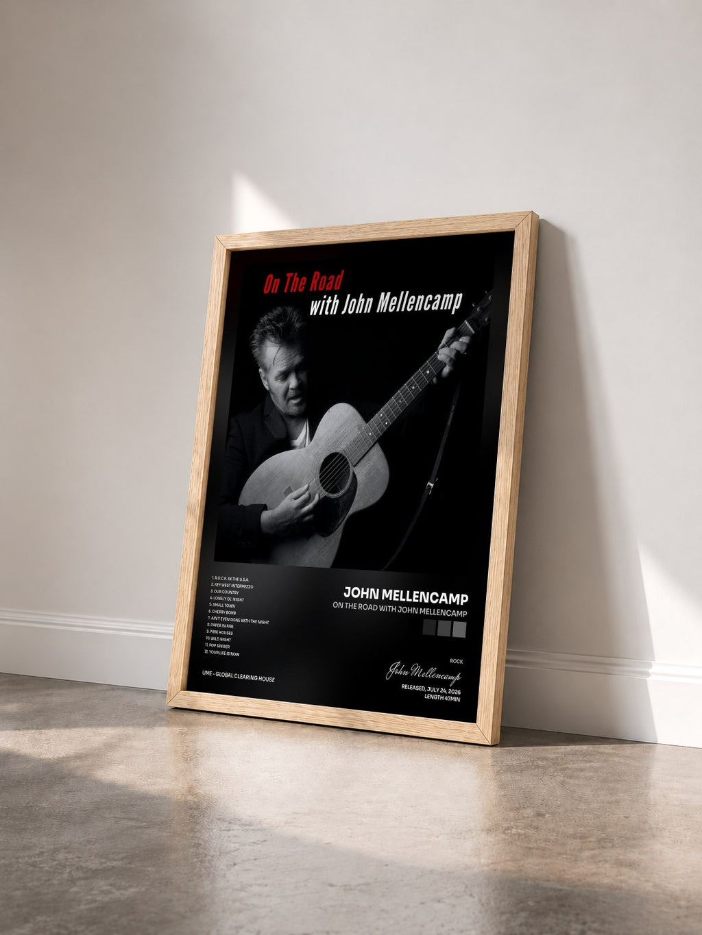 #bois Tableau de l'album On The Road With John Mellencamp de John Mellencamp vu de trois quarts, cadre en bois brut