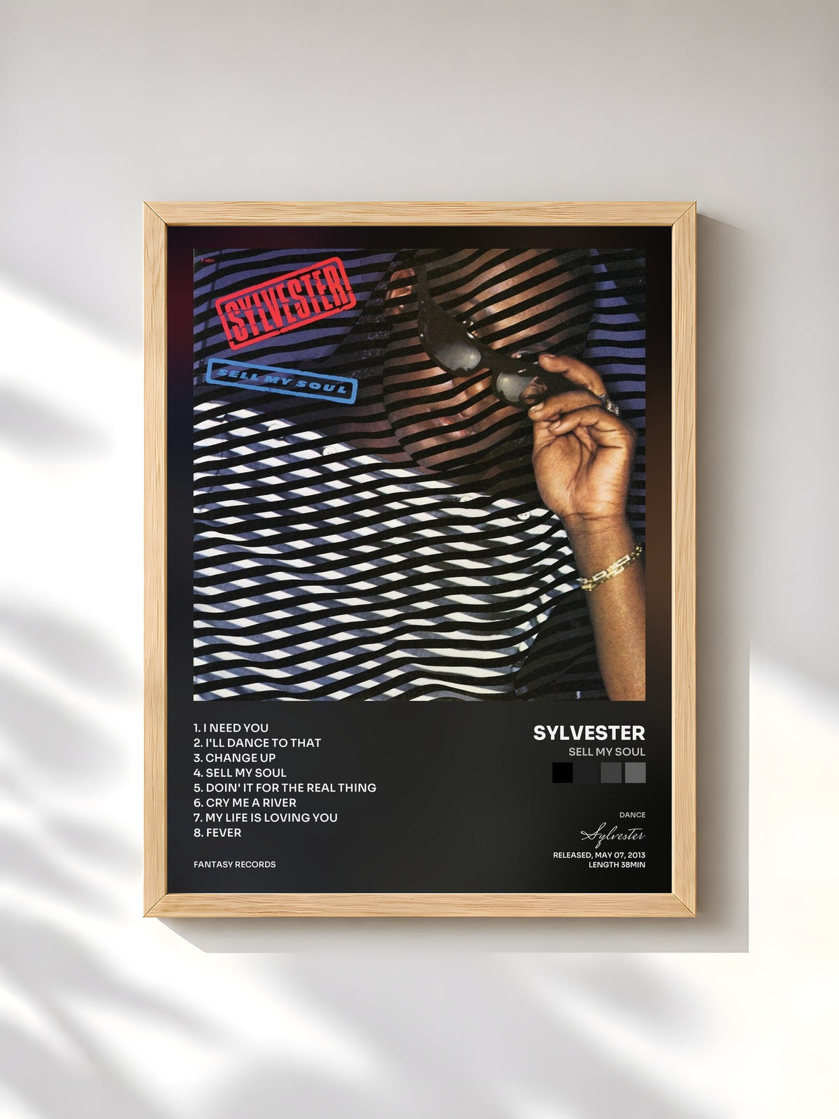 #bois Tableau de l'album Sell My Soul de Sylvester, cadre en bois brut, imprimé et encadré en France