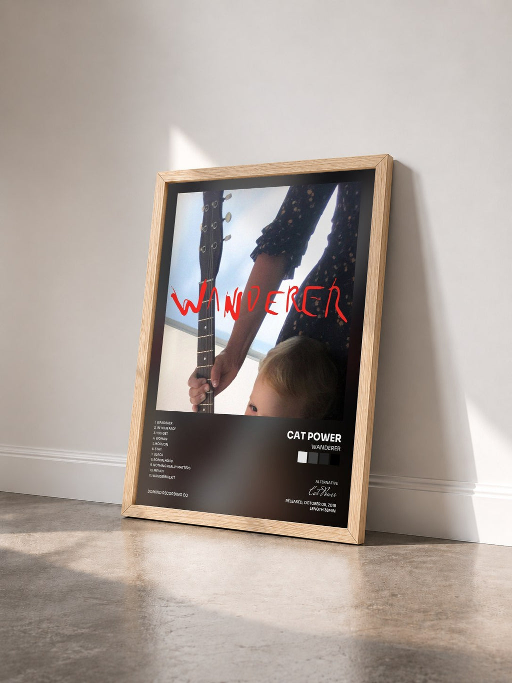 #bois Tableau de l'album Wanderer de Cat Power vu de trois quarts, cadre en bois brut