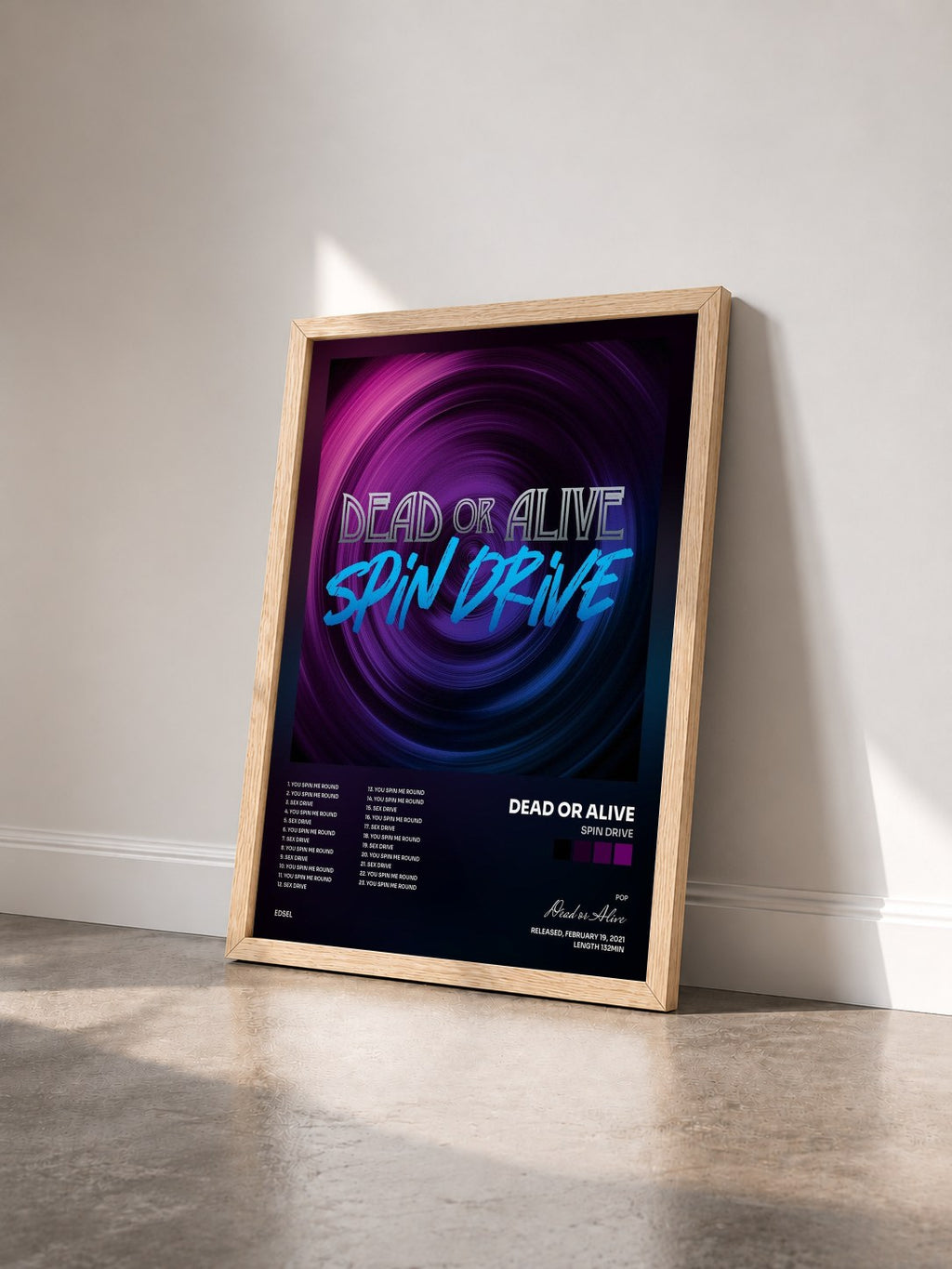#bois Tableau de l'album Spin Drive de Dead or Alive vu de trois quarts, cadre en bois brut