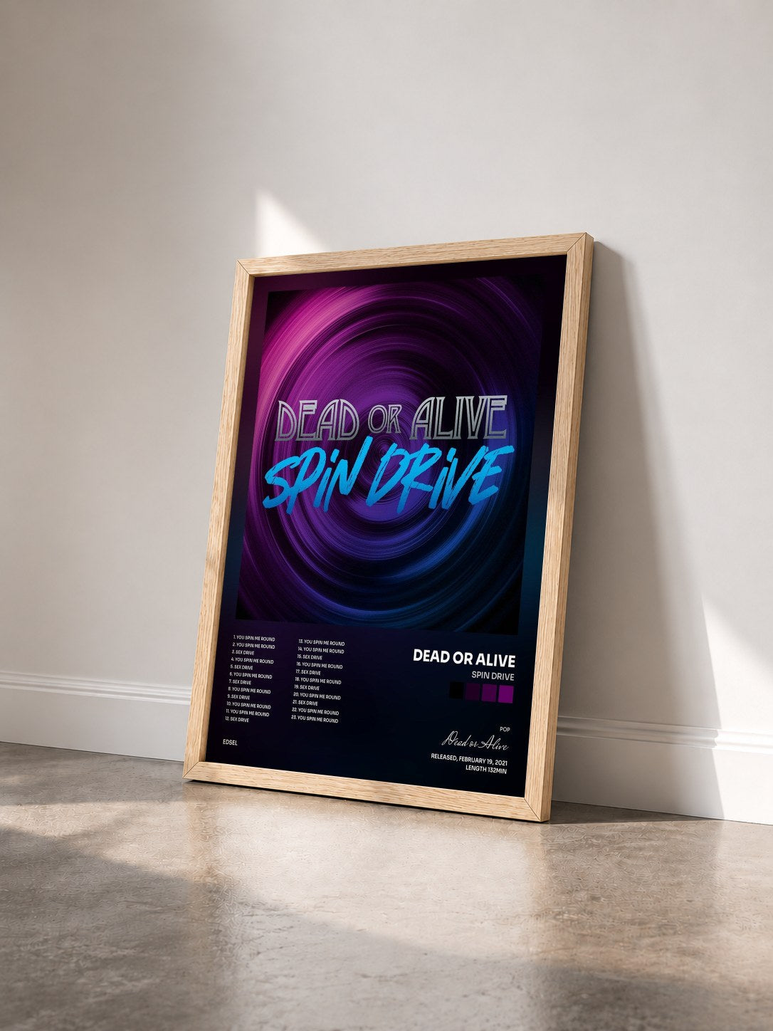 #bois Tableau de l'album Spin Drive de Dead or Alive vu de trois quarts, cadre en bois brut