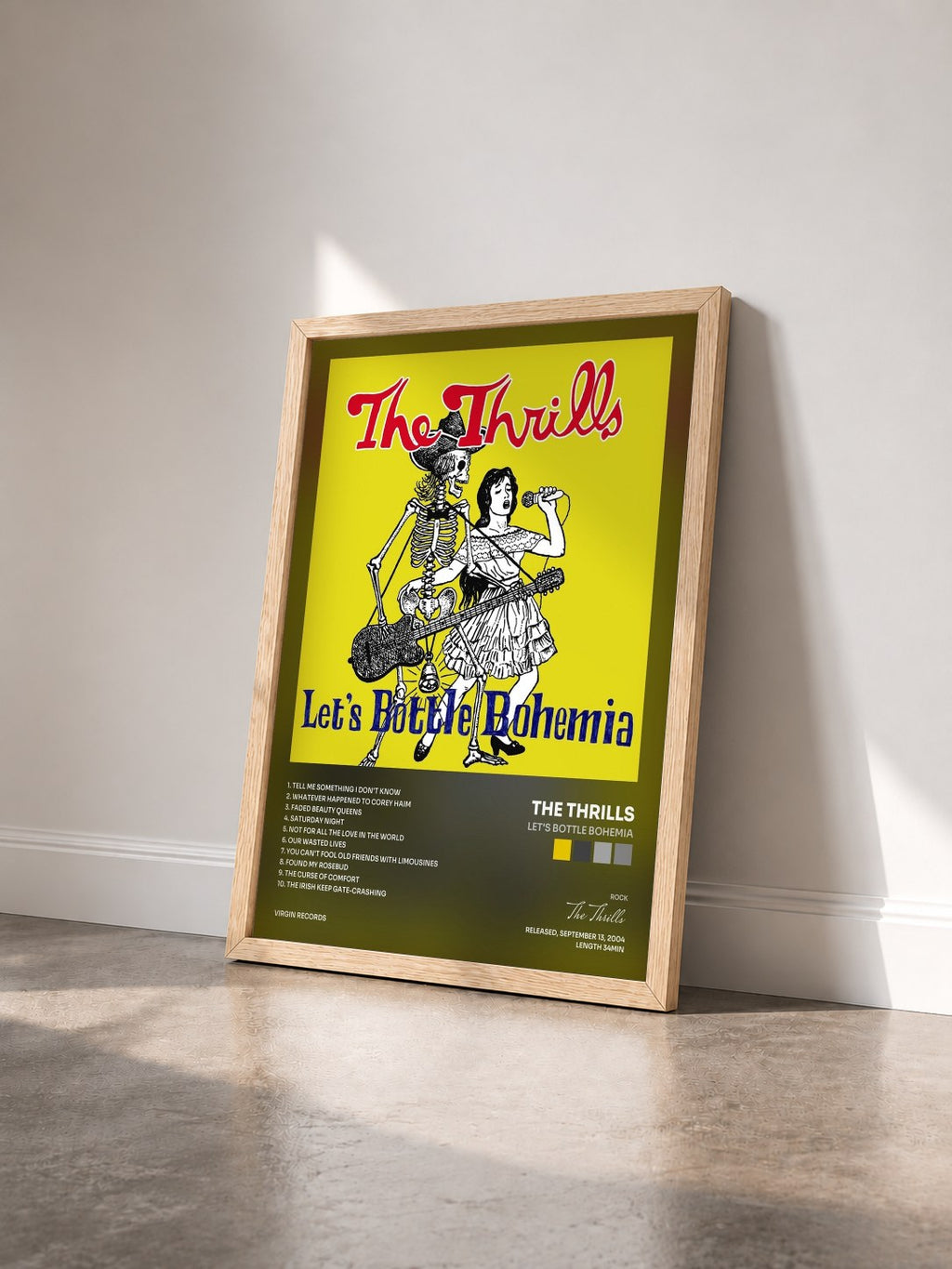 #bois Tableau de l'album Let's Bottle Bohemia de The Thrills vu de trois quarts, cadre en bois brut