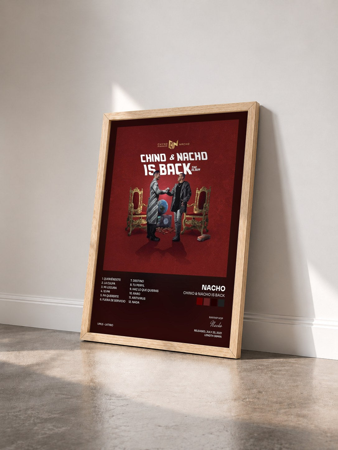 #bois Tableau de l'album Chino & Nacho Is Back de Nacho vu de trois quarts, cadre en bois brut
