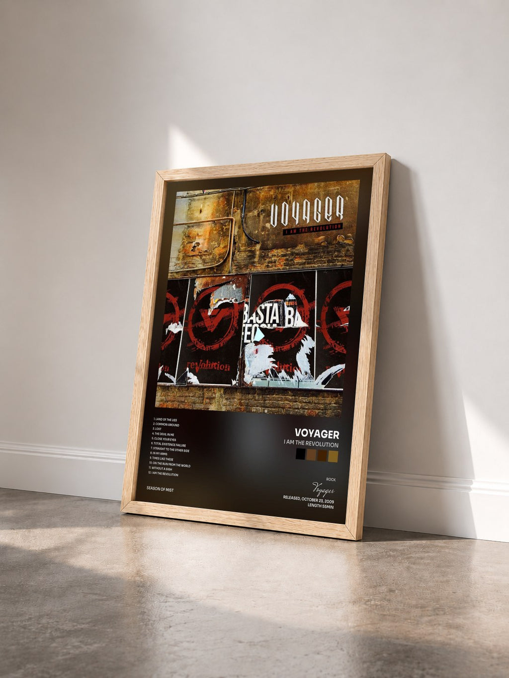 #bois Tableau de l'album I Am the Revolution de Voyager vu de trois quarts, cadre en bois brut
