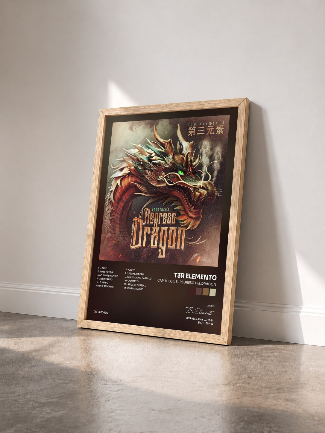 #bois Tableau de l'album Capítulo 1: El Regreso Del Dragon de T3r Elemento vu de trois quarts, cadre en bois brut