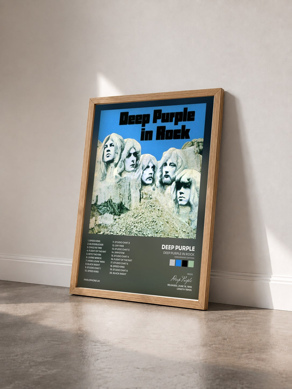 #bois Tableau de l'album Deep Purple in Rock (Anniversary Edition) de Deep Purple vu de trois quarts, cadre en bois brut