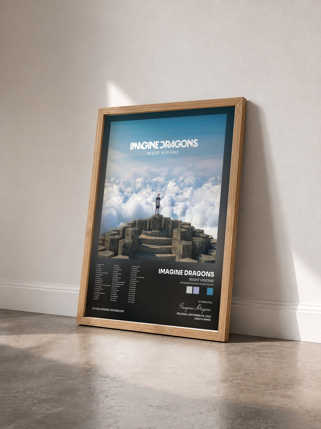 #bois Tableau de l'album Night Visions (Expanded Edition / Super Deluxe) de Imagine Dragons vu de trois quarts, cadre en bois brut