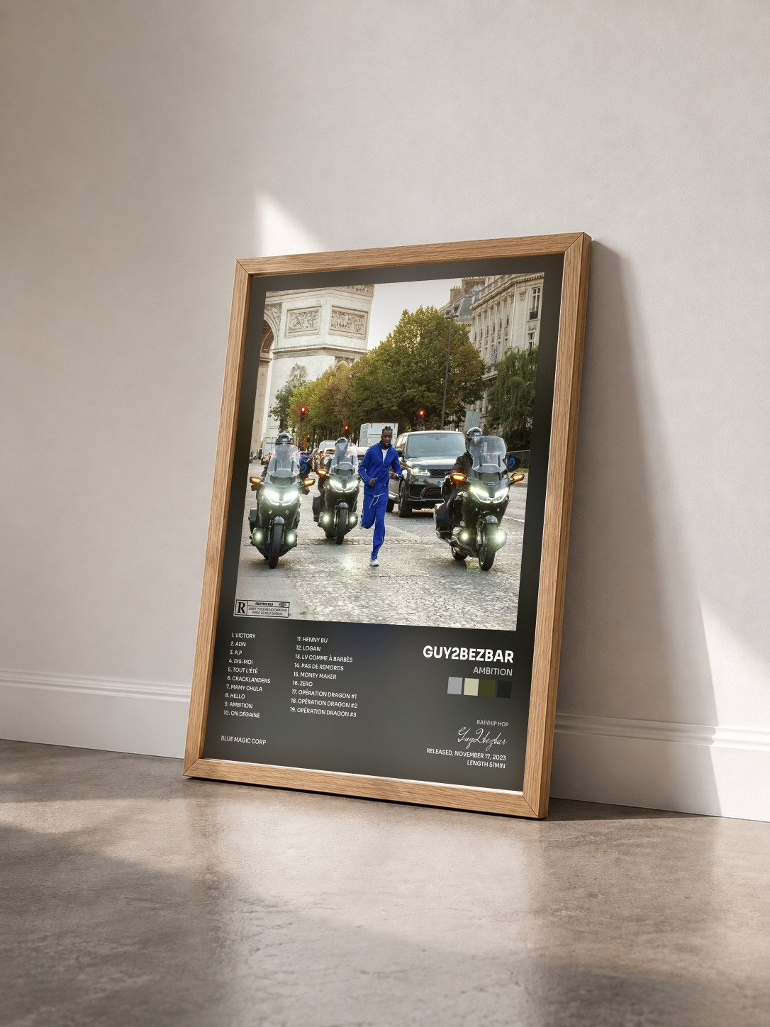 #bois Tableau de l'album AMBITION de Guy2bezbar vu de trois quarts, cadre en bois brut