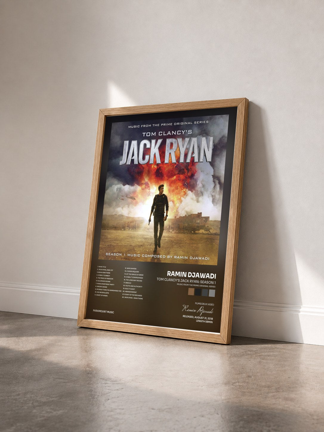 #bois Tableau de l'album Tom Clancy's Jack Ryan: Season 1 (Music from the Prime Original Series) de Ramin Djawadi vu de trois quarts, cadre en bois brut