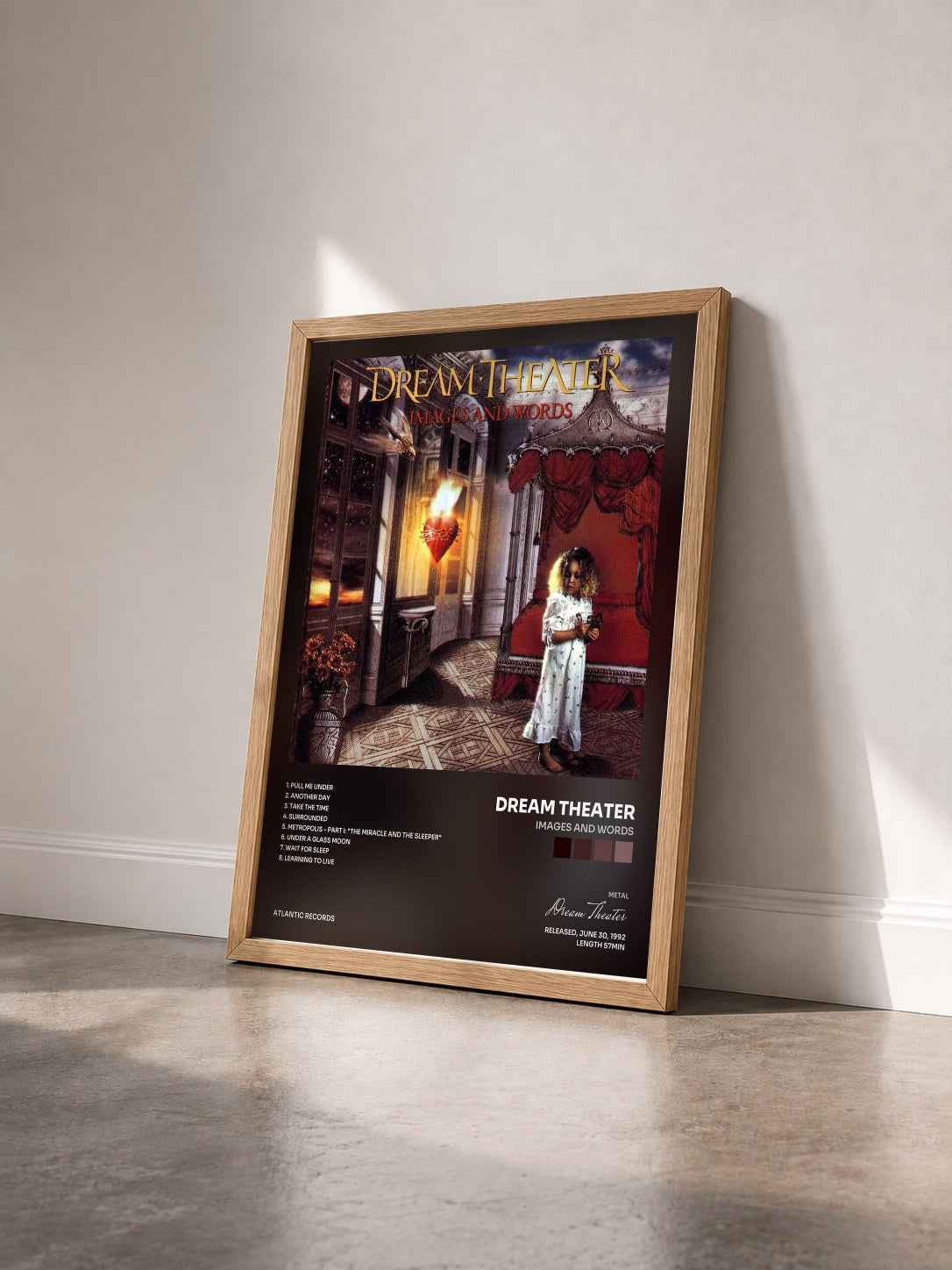 #bois Tableau de l'album Images and Words de Dream Theater vu de trois quarts, cadre en bois brut