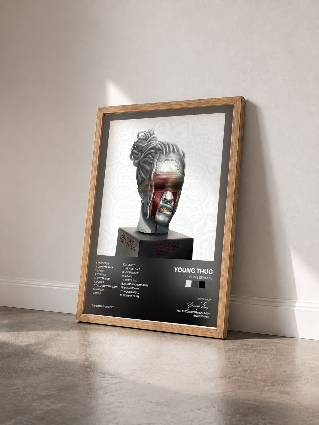 #bois Tableau de l'album Slime Season de Young Thug vu de trois quarts, cadre en bois brut