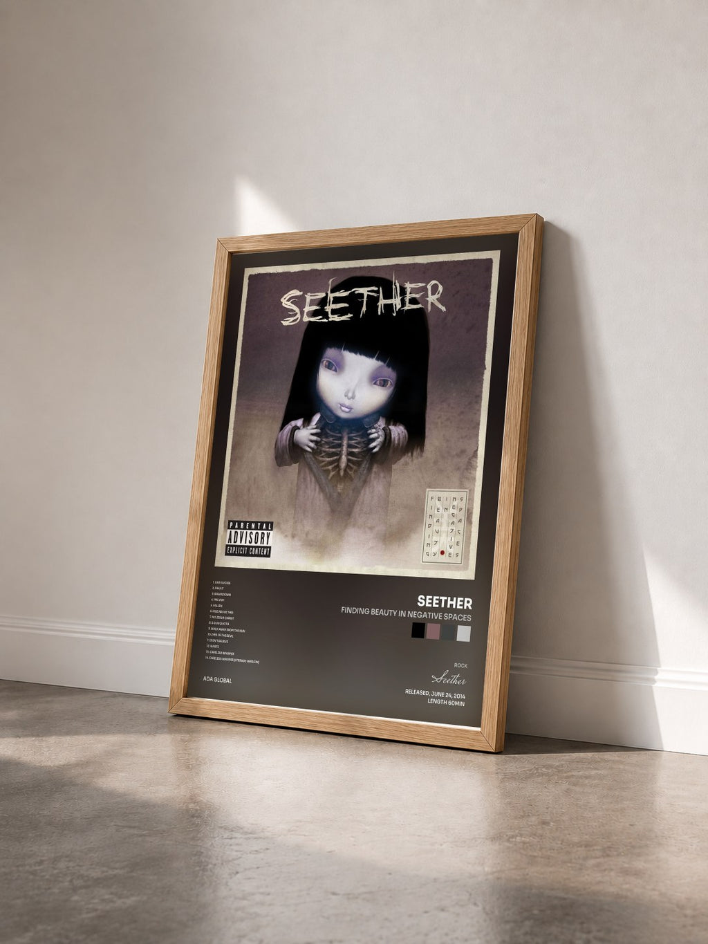 #bois Tableau de l'album Finding Beauty In Negative Spaces de Seether vu de trois quarts, cadre en bois brut