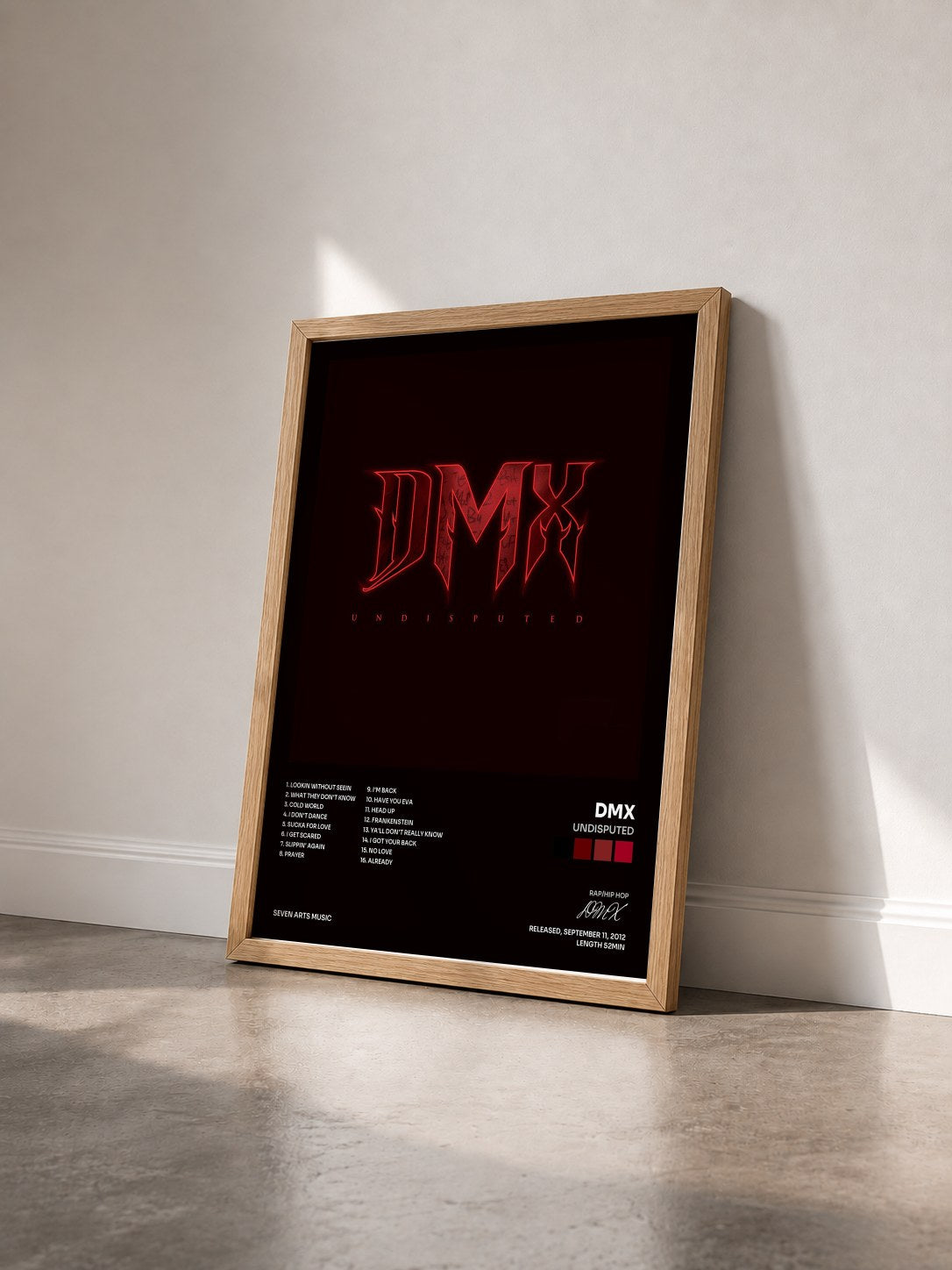 #bois Tableau de l'album Undisputed de DMX vu de trois quarts, cadre en bois brut