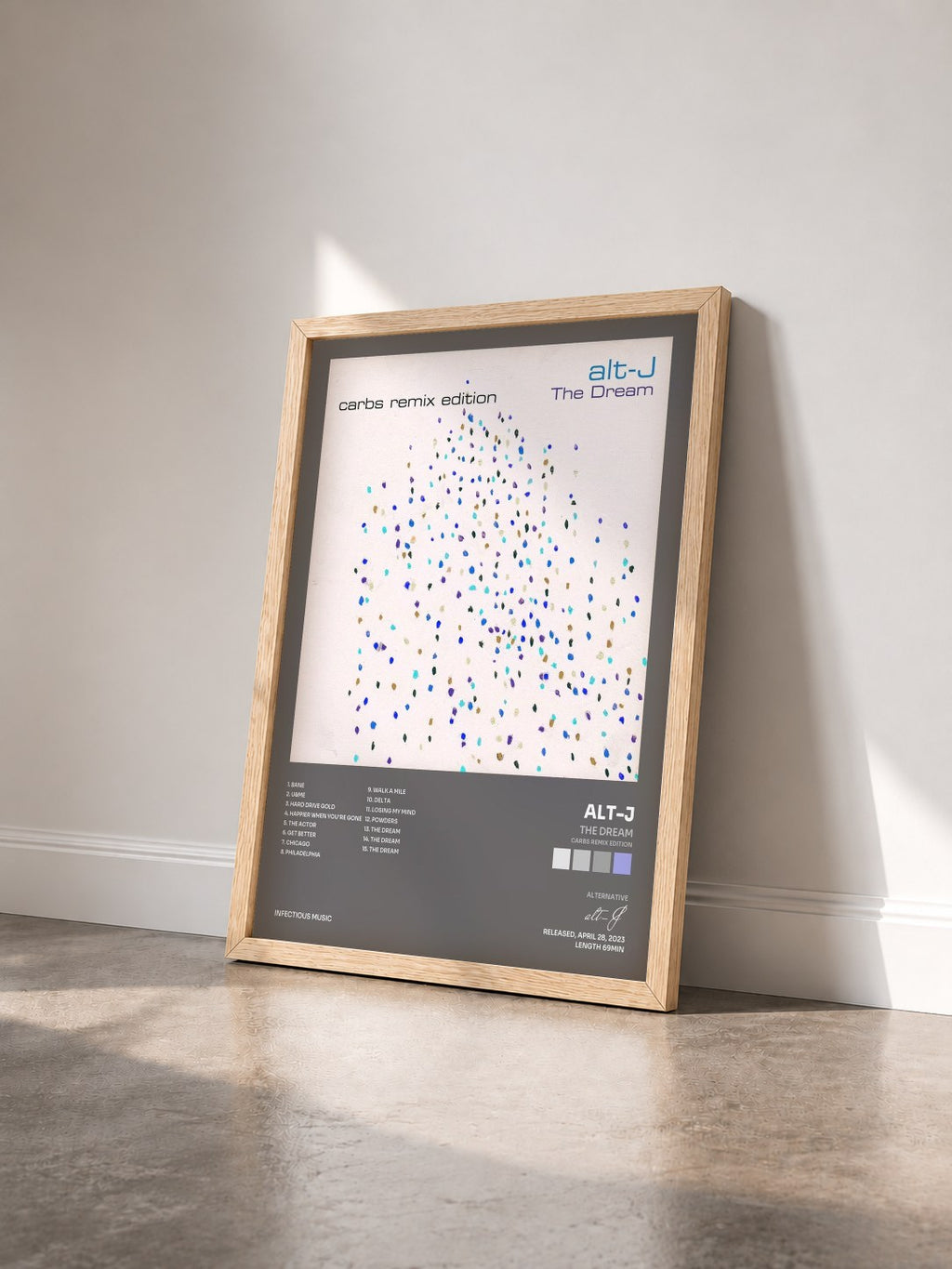 #bois Tableau de l'album The Dream (CARBS Remix Edition) de alt-J vu de trois quarts, cadre en bois brut