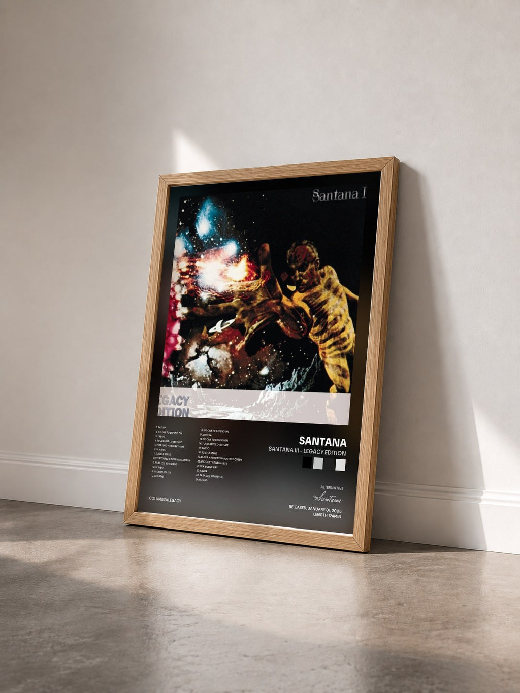 #bois Tableau de l'album Santana III - Legacy Edition de Santana vu de trois quarts, cadre en bois brut