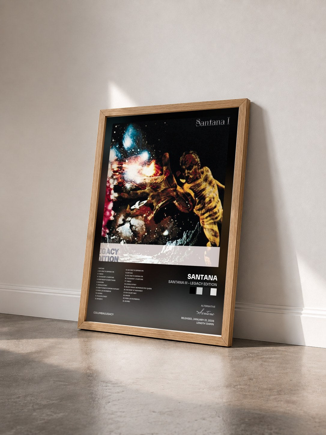 #bois Tableau de l'album Santana III - Legacy Edition de Santana vu de trois quarts, cadre en bois brut