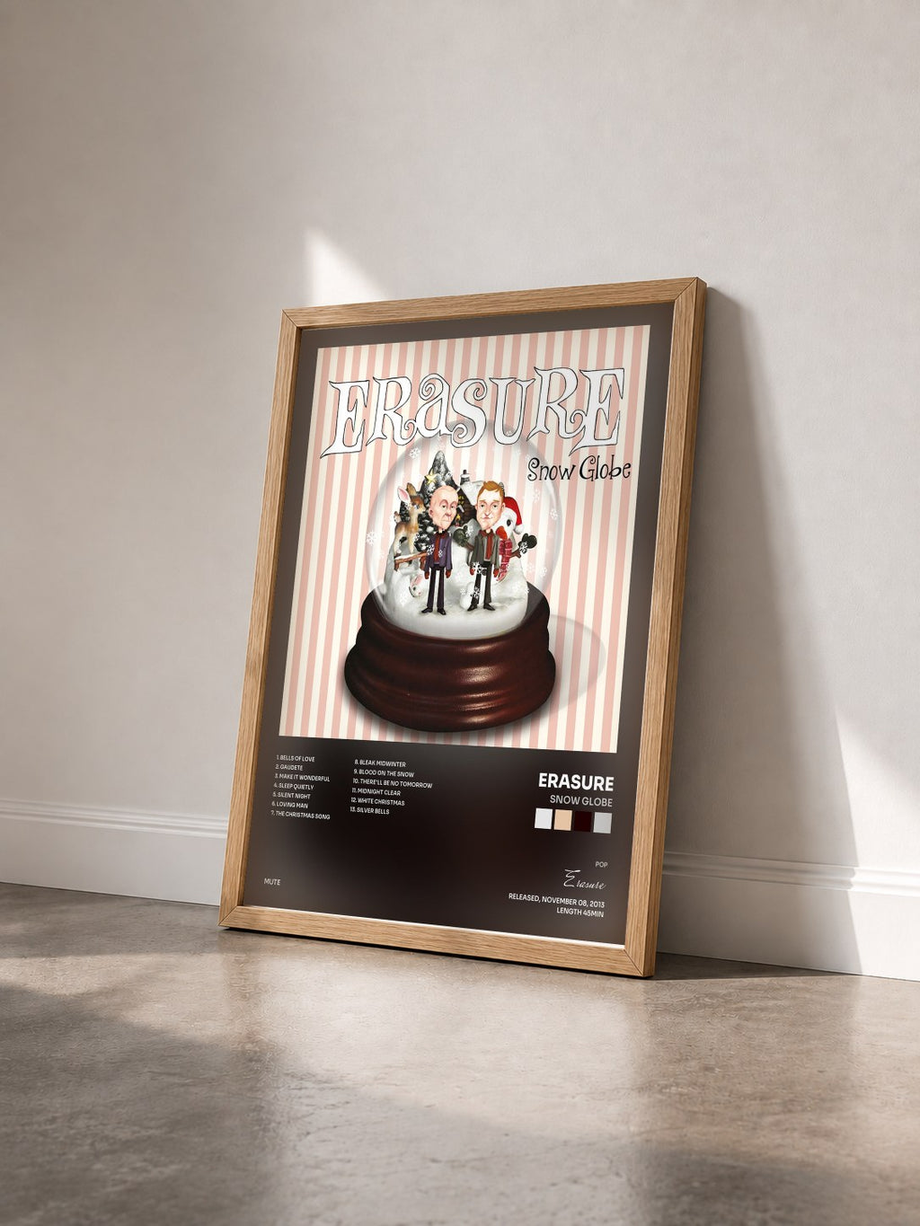 #bois Tableau de l'album Snow Globe de Erasure vu de trois quarts, cadre en bois brut