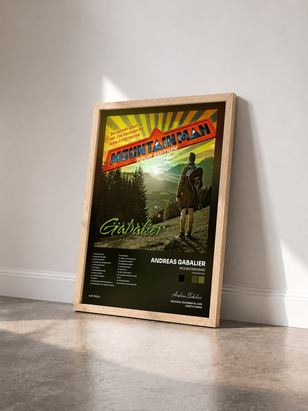 #bois Tableau de l'album Mountain Man (Tour Edition) de Andreas Gabalier vu de trois quarts, cadre en bois brut