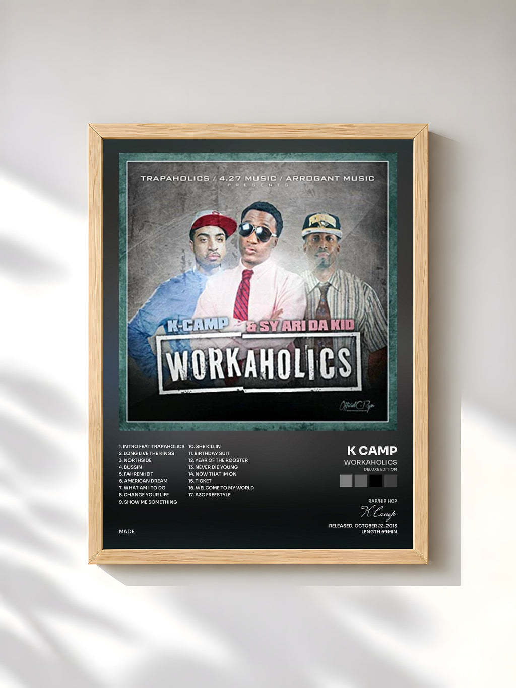 #bois Tableau de l'album Workaholics (Deluxe Edition) de K Camp, cadre en bois brut, imprimé et encadré en France