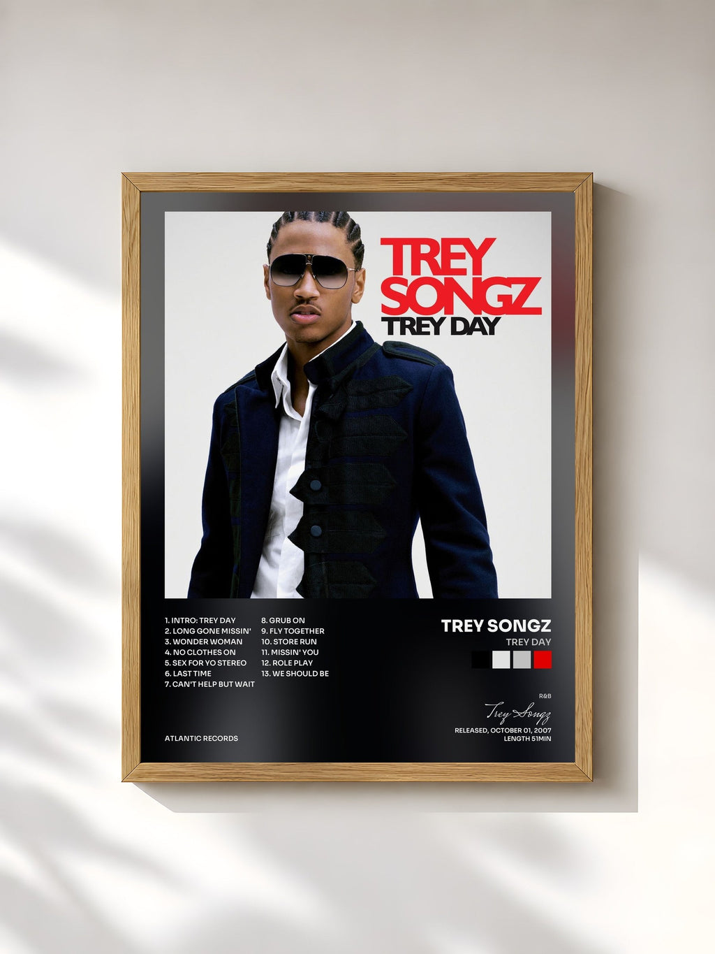 #bois Tableau de l'album Trey Day de Trey Songz, cadre en bois brut, imprimé et encadré en France