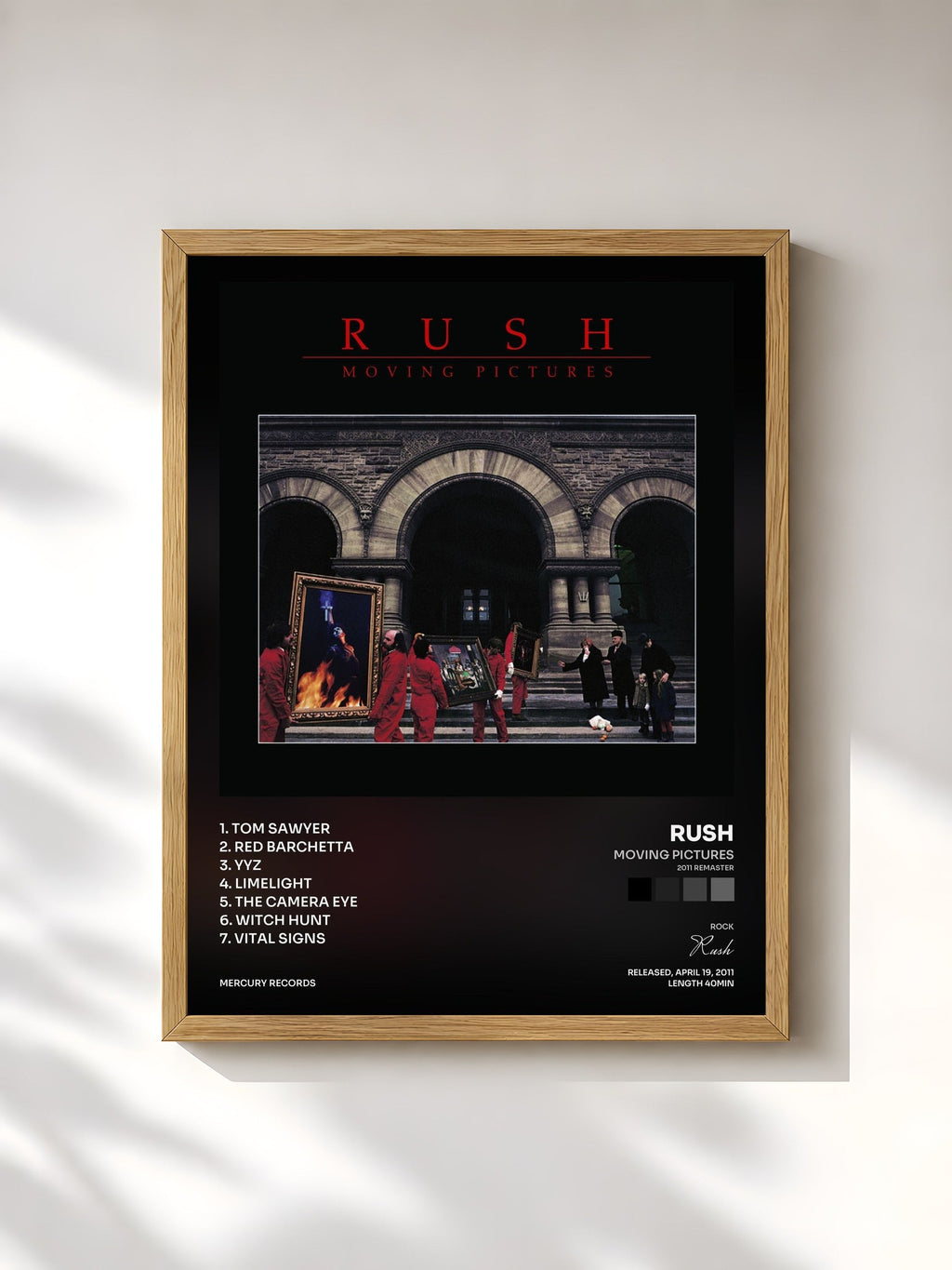 #bois Tableau de l'album Moving Pictures (2011 Remaster) de Rush, cadre en bois brut, imprimé et encadré en France