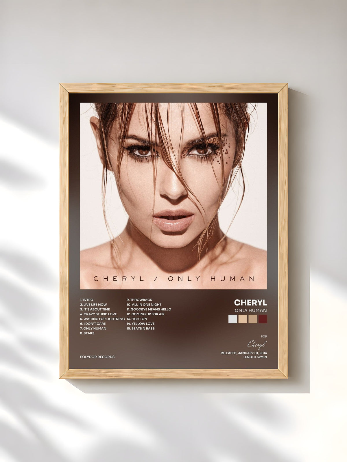 #bois Tableau de l'album Only Human de Cheryl, cadre en bois brut, imprimé et encadré en France