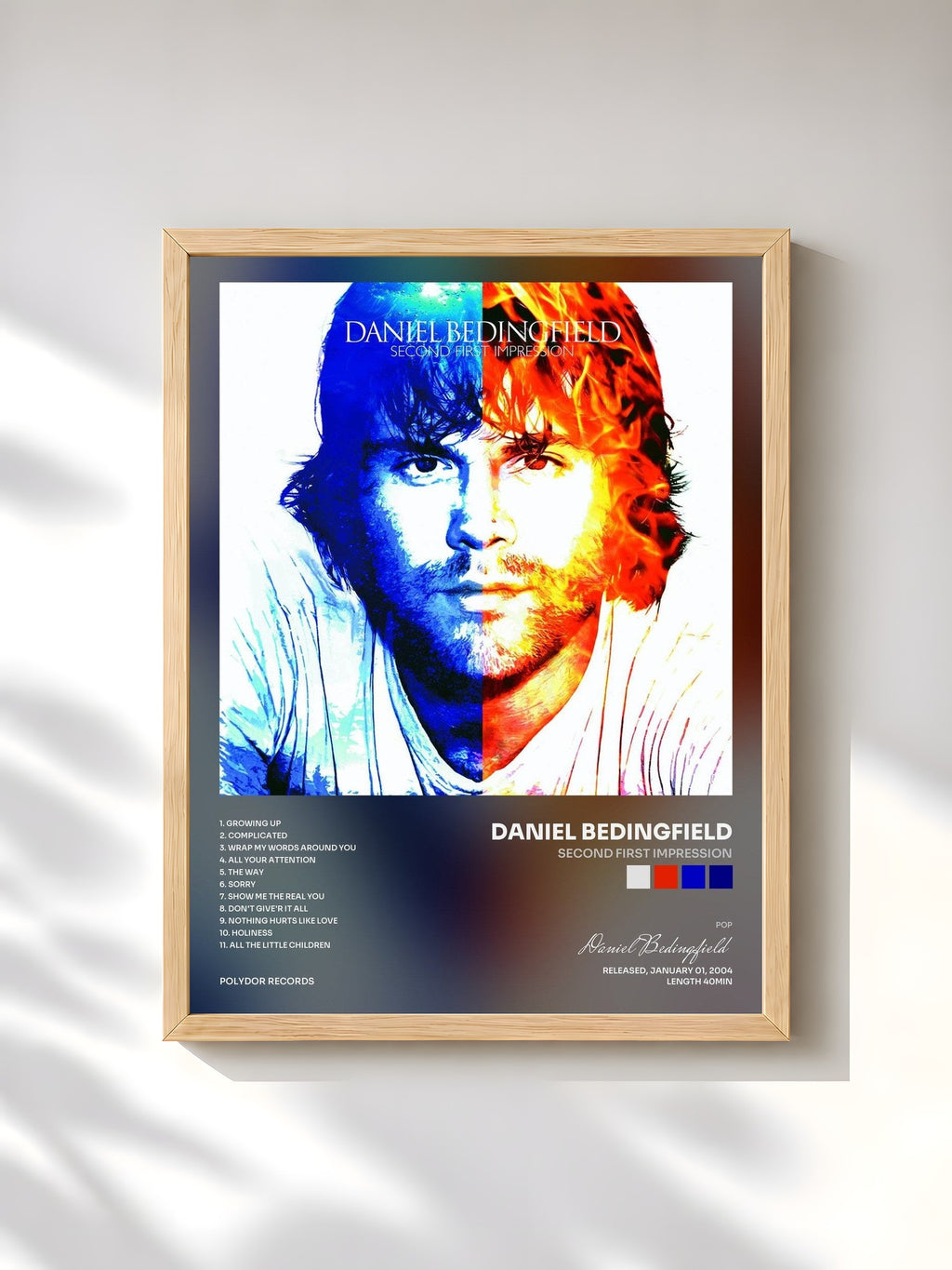#bois Tableau de l'album Second First Impression de Daniel Bedingfield, cadre en bois brut, imprimé et encadré en France