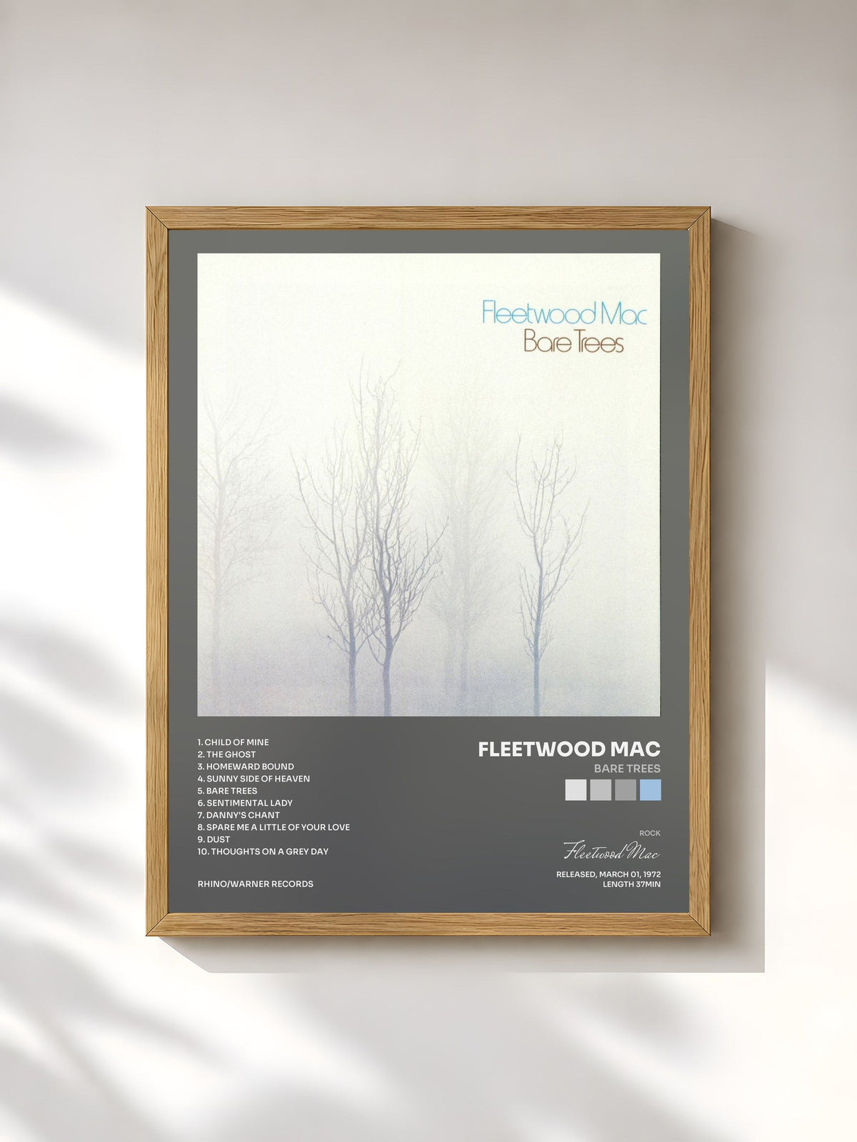 #bois Tableau de l'album Bare Trees de Fleetwood Mac, cadre en bois brut, imprimé et encadré en France