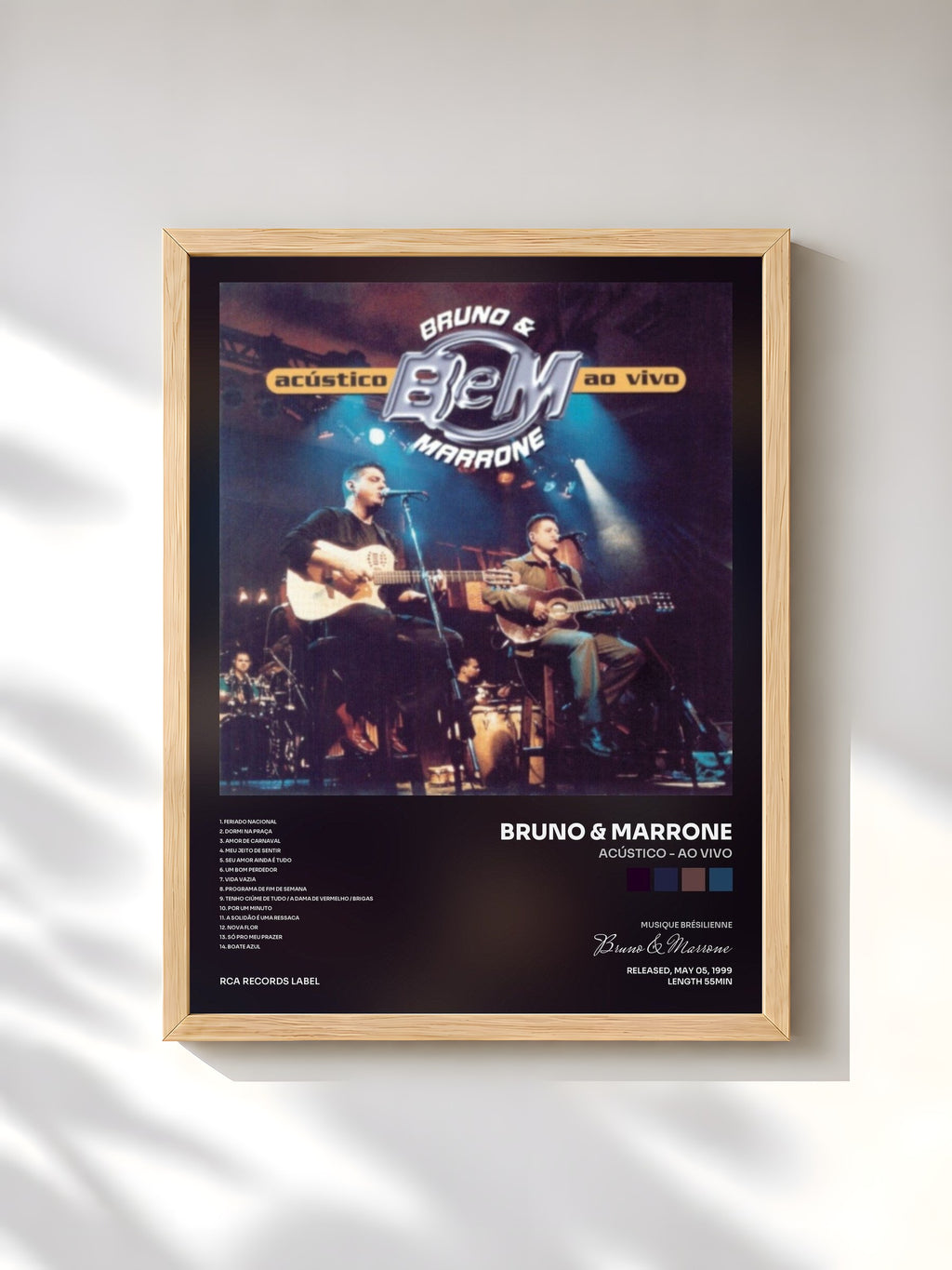 #bois Tableau de l'album Acústico - Ao Vivo de Bruno & Marrone, cadre en bois brut, imprimé et encadré en France