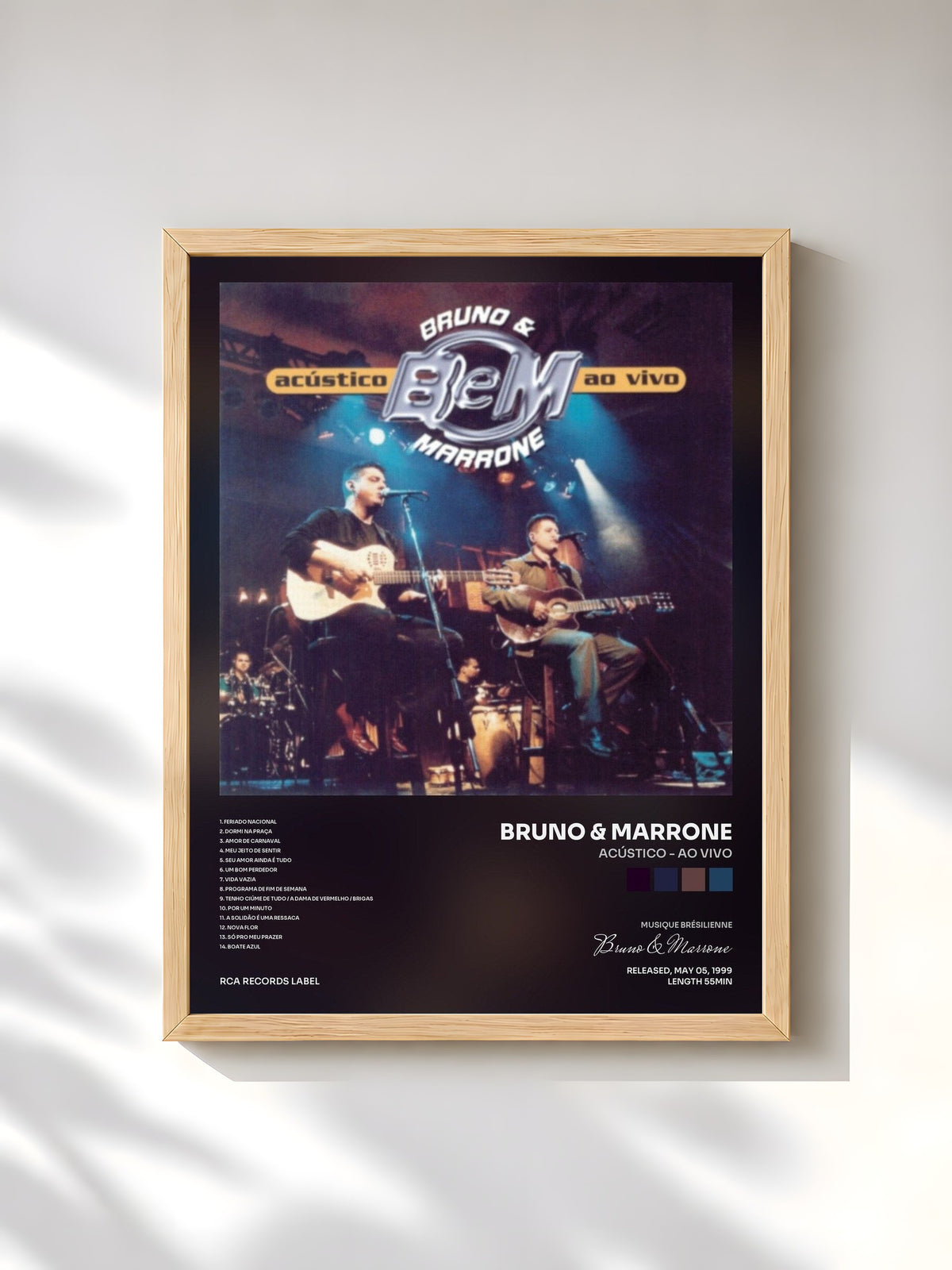 #bois Tableau de l'album Acústico - Ao Vivo de Bruno & Marrone, cadre en bois brut, imprimé et encadré en France