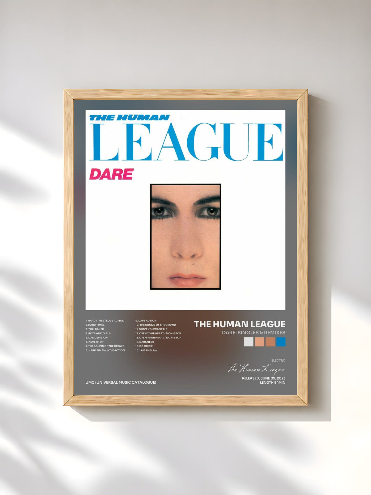 #bois Tableau de l'album Dare: Singles & Remixes de The Human League, cadre en bois brut, imprimé et encadré en France