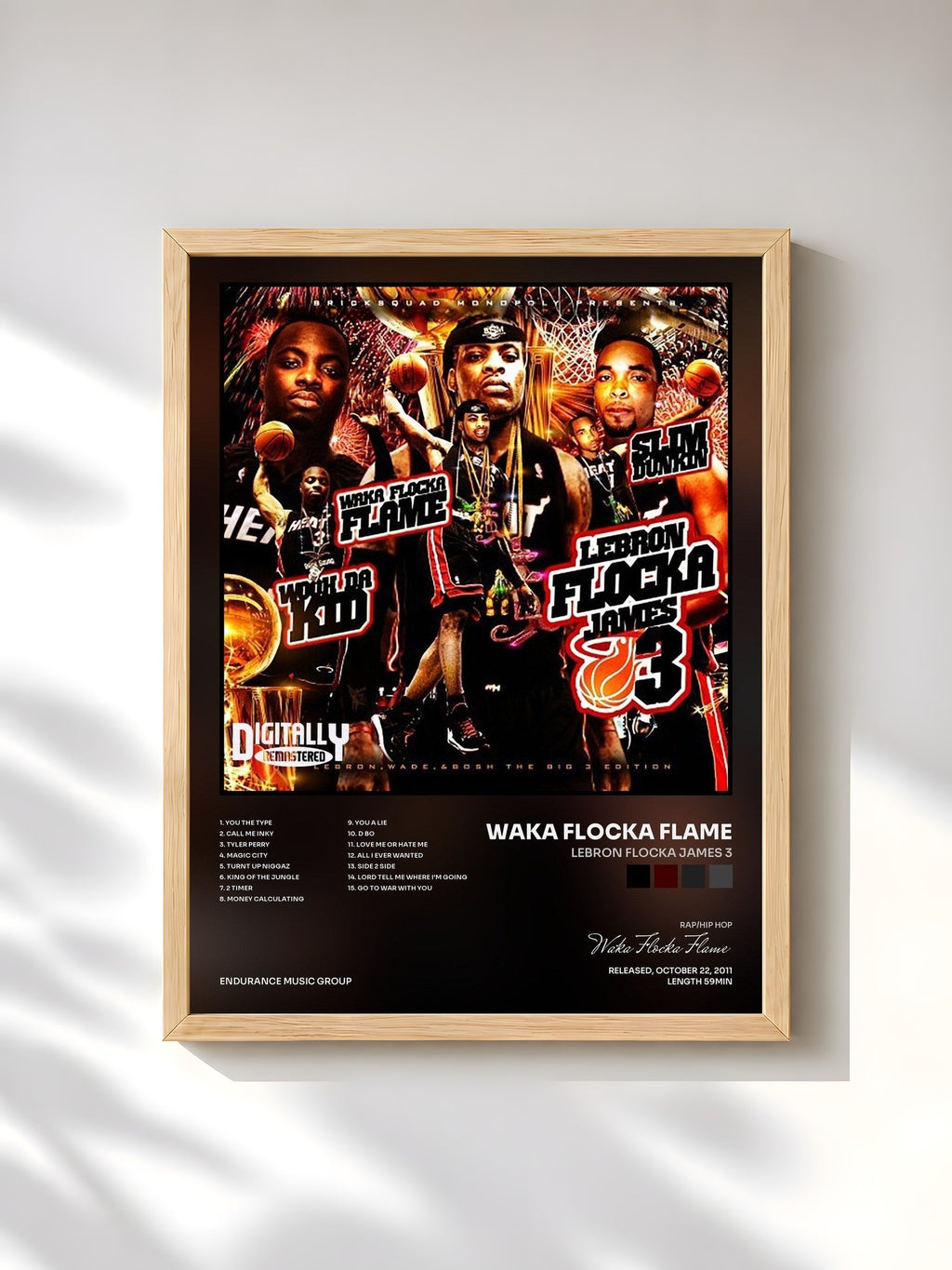 #bois Tableau de l'album LeBron Flocka James 3 de Waka Flocka Flame, cadre en bois brut, imprimé et encadré en France